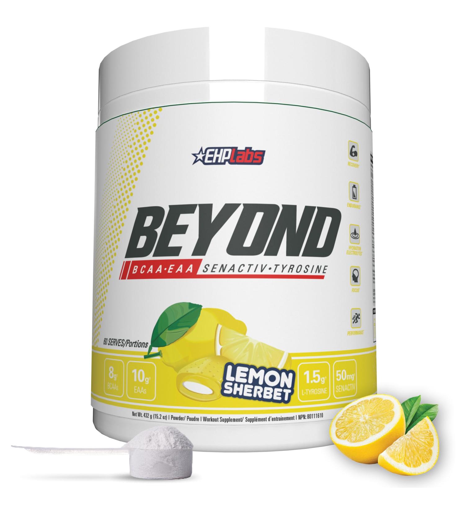 EHP Labs Beyond BCAA Powder Amino Acids Supplement for Muscle Recovery - 8g of Sugar Free BCAAs Amino Acids Post Workout Recovery Powder & 10g of EAA Amino Acids Powder - 60 Servings (Lemon Sherbet) - Buy Online on SooperMarket.com
