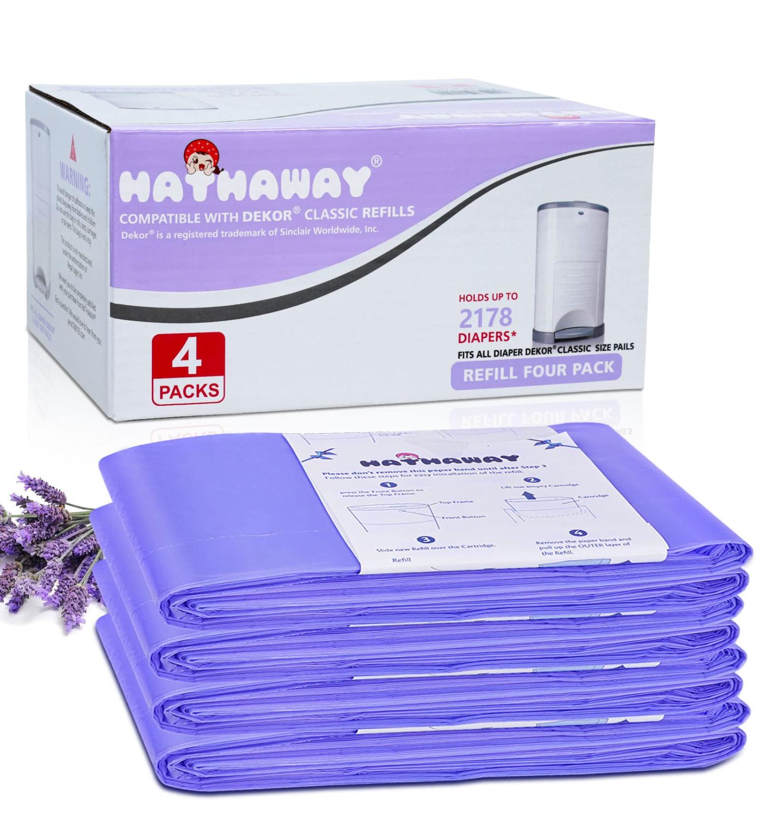 Diaper Pail Refill Compatible with Dekor Classic Bags 4 Pack with Lavender Scent Holds up to 2178 Diapers - Buy Online on SooperMarket.com