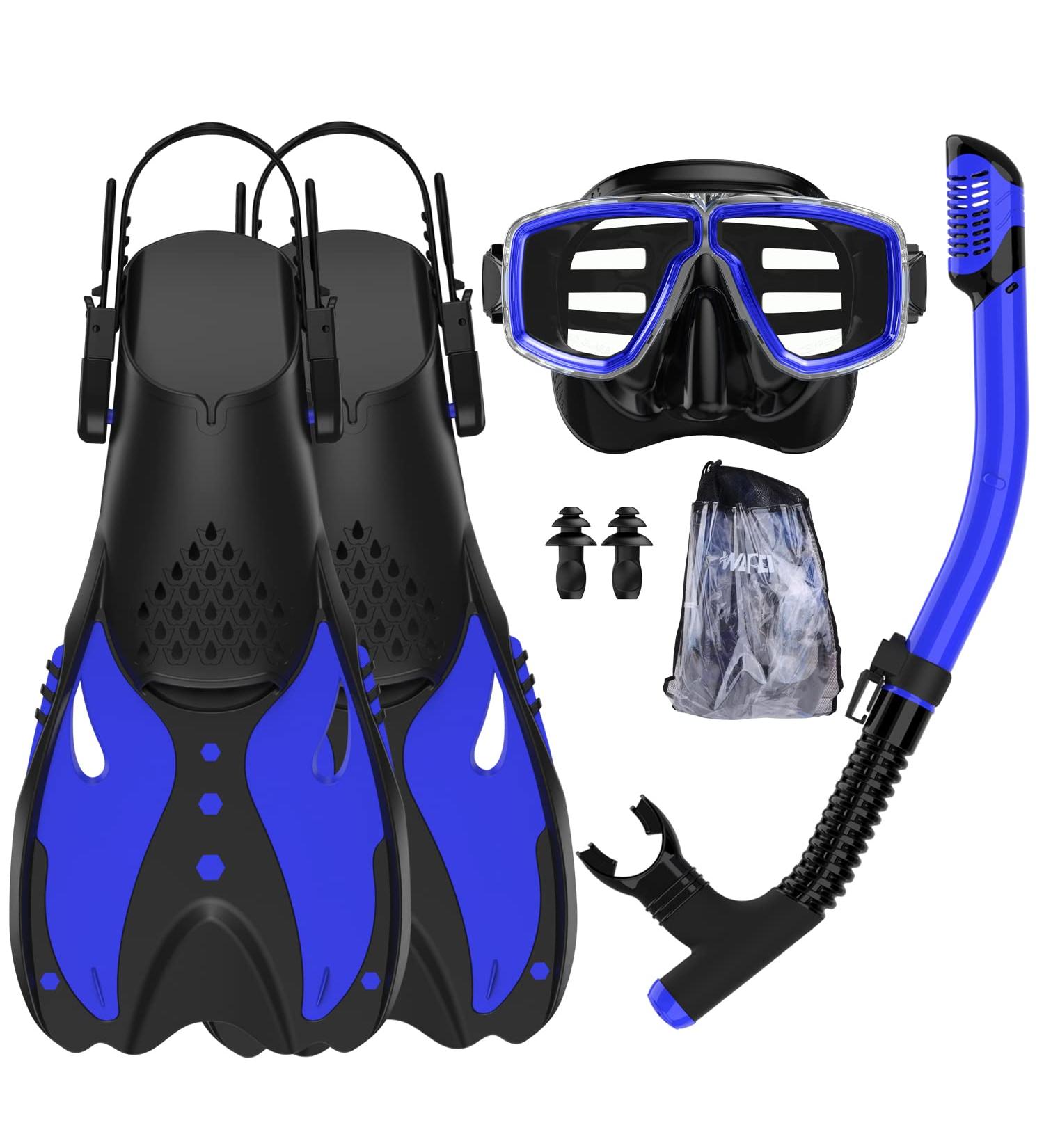Adults Snorkeling Set with Dry Top Snorkel, Flippers, Mask, and Gear Bag - Blue-Black - Large-X-Large - Buy Online on SooperMarket.com