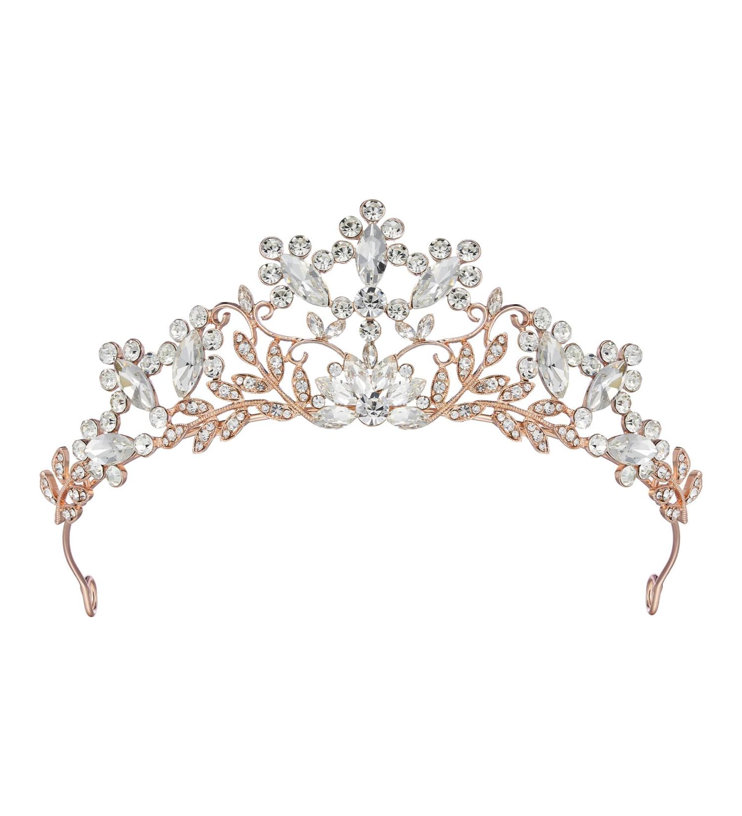 Sweetv Rose Gold Wedding Tiara - Crystal Bridal Crown for Women - Princess Costume Crown for Birthday Party Prom - Buy Online on SooperMarket.com