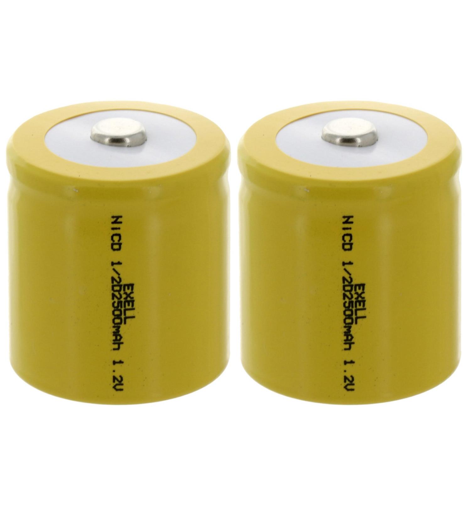 2x Exell 1/2D Size 1.2V 2500mAh NiCD Button Top Rechargeable Batteries for meters radios hybrid automobiles high power static applications (Telecoms UPS and Smart grid) RC devices