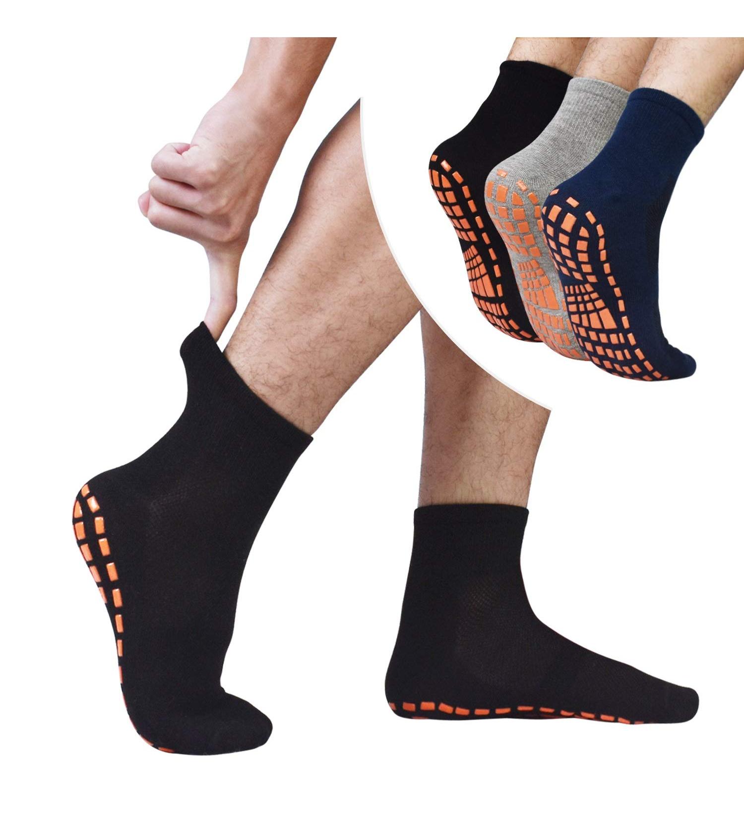 Men's Non Slip Gripper Socks 3-Pack - Black/Gray/Navy Blue - Size 13-15 | Ideal for Yoga, Pilates, Hospital, Tile & Wood Floors - Buy Online on SooperMarket.com