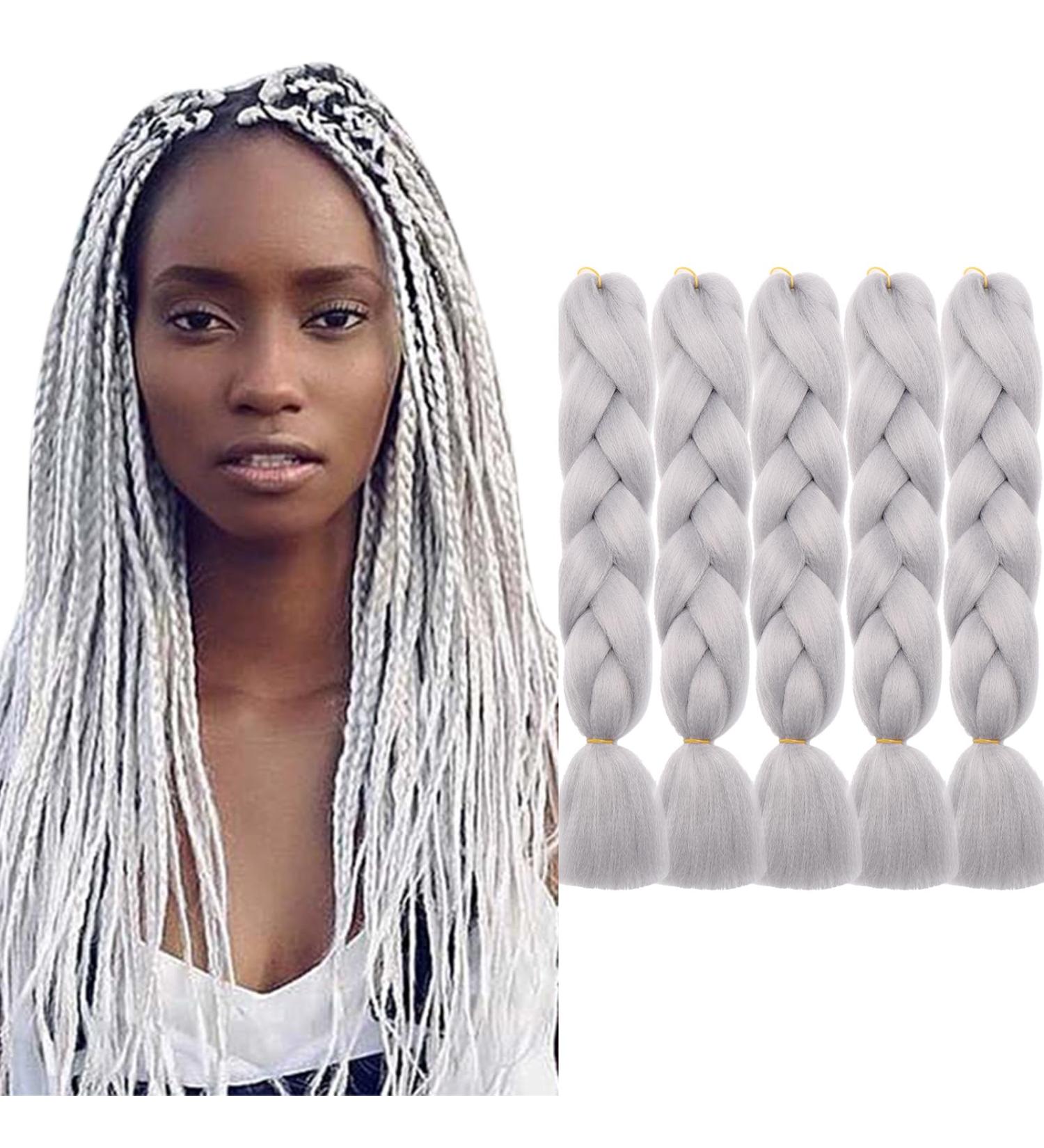 Tess Braids Extensions 60 cm - 5 Pack Jumbo Kanecalon Kunsthaar for Box Braids - Silver White 100g Hair Extensions - Buy Online on SooperMarket.com