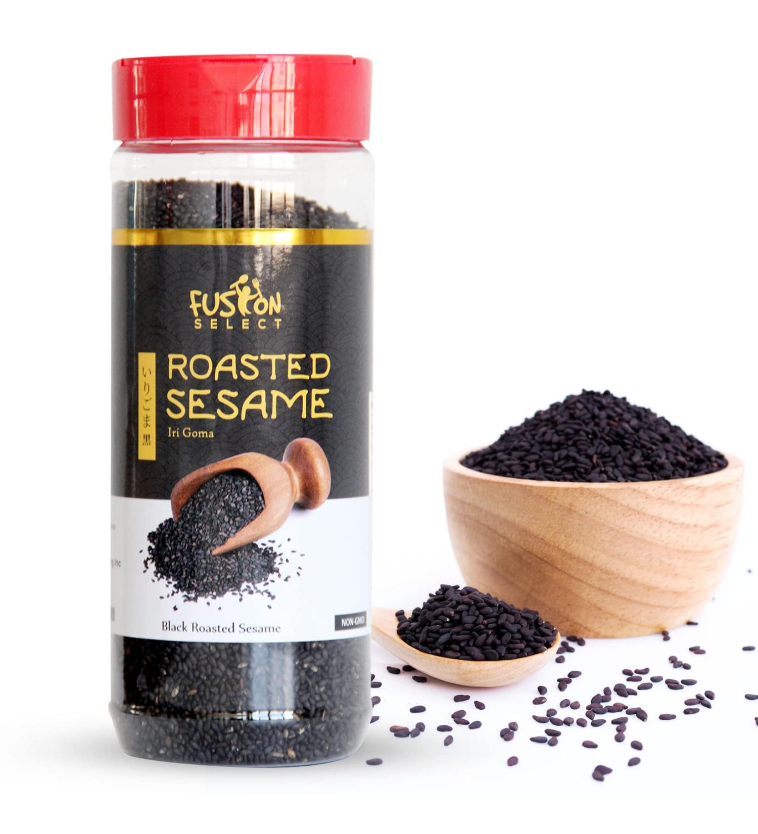 Fusion Select Roasted Black Sesame Seeds - Crispy Nutty Taste for Asian & Mediterranean Cuisine - Salad, Soup, Noodle & Sushi Topping - Buy Online on SooperMarket.com