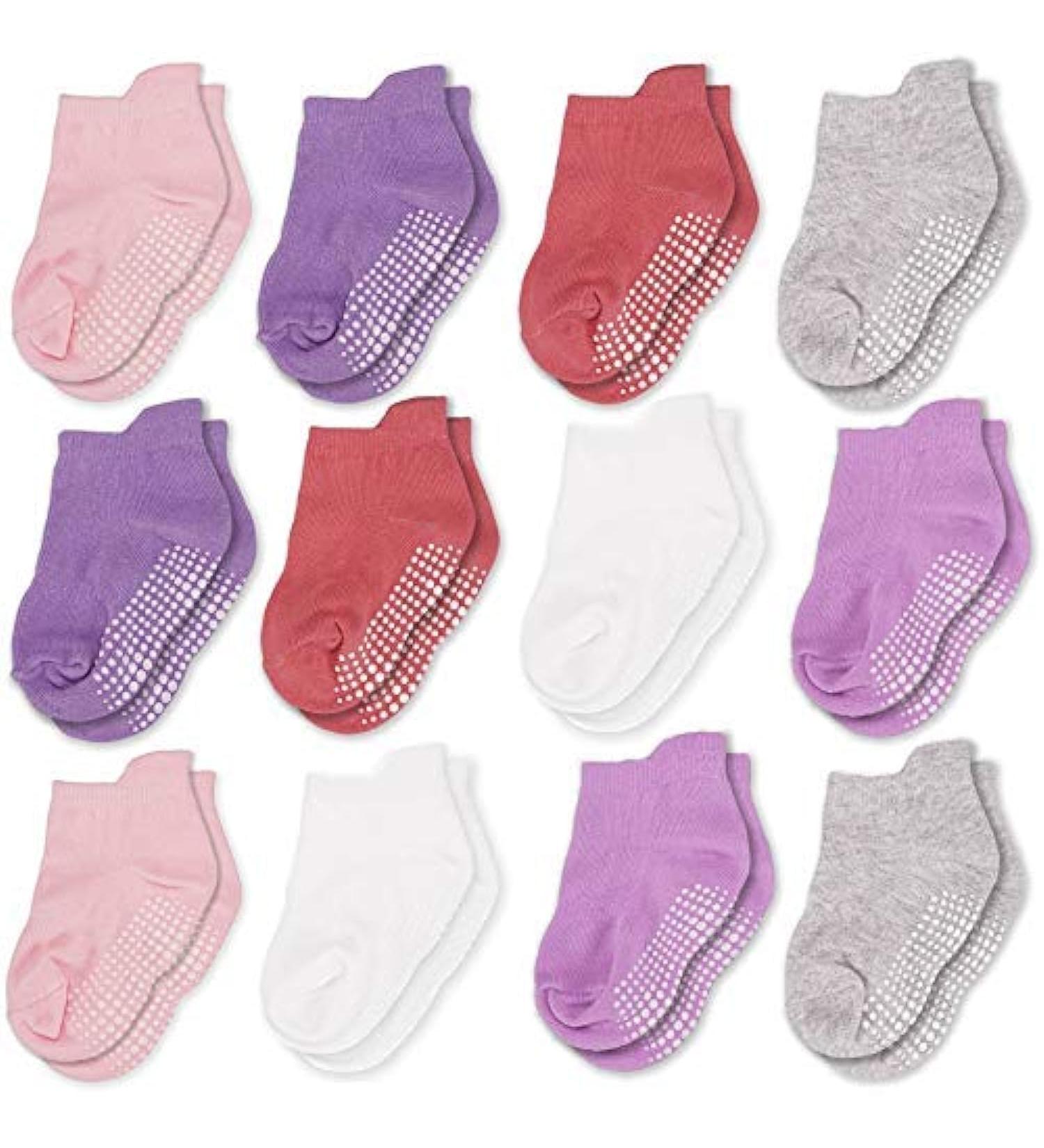 CozyWay Baby Non-Slip Toddler Socks 6-12 Months Girls | 12 Pairs Gripper Ankle Style - Buy Online on SooperMarket.com