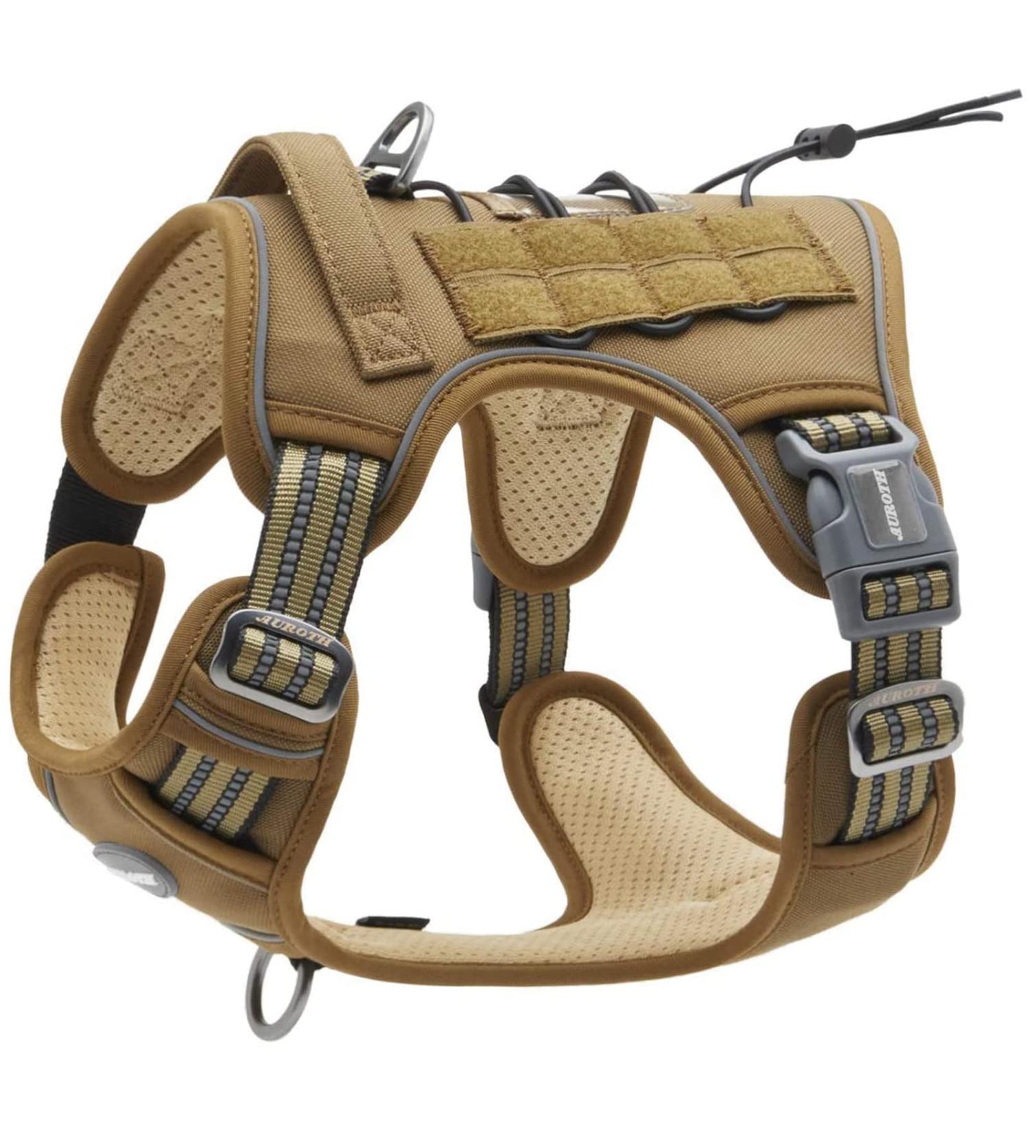 Auroth Tactical Anti-Pull Dog Harness | Size Large (Neck 46-74cm, Chest 61-94cm) | Adjustable & Breathable Pet Vest in Green Brown Army Green | Reflective Military Materials - Buy Online on SooperMarket.com