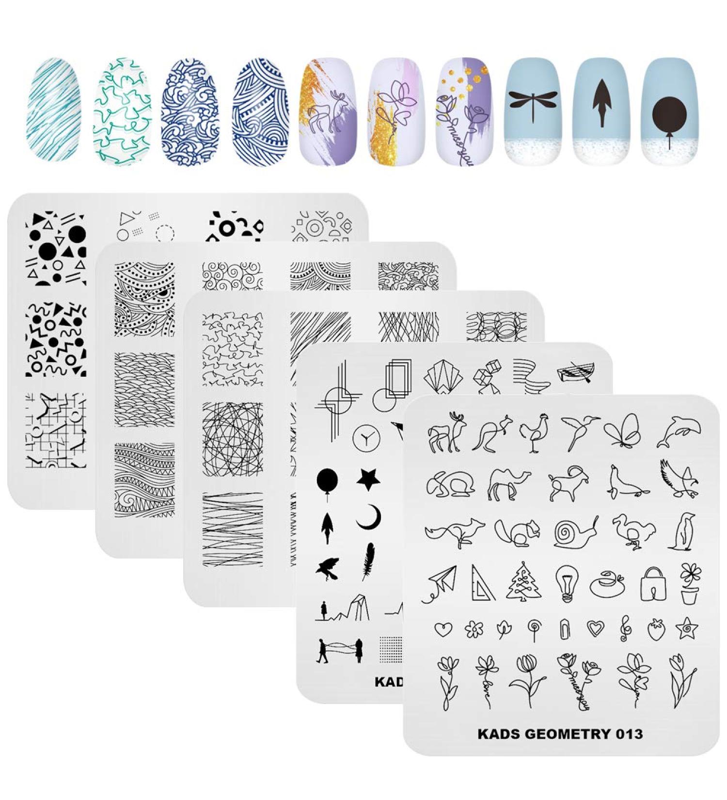 KADS 5pcs Nail Stamp Plates Set - Unique Irregular Geometry Patterns for Nails Art Stamping - Buy Online on SooperMarket.com