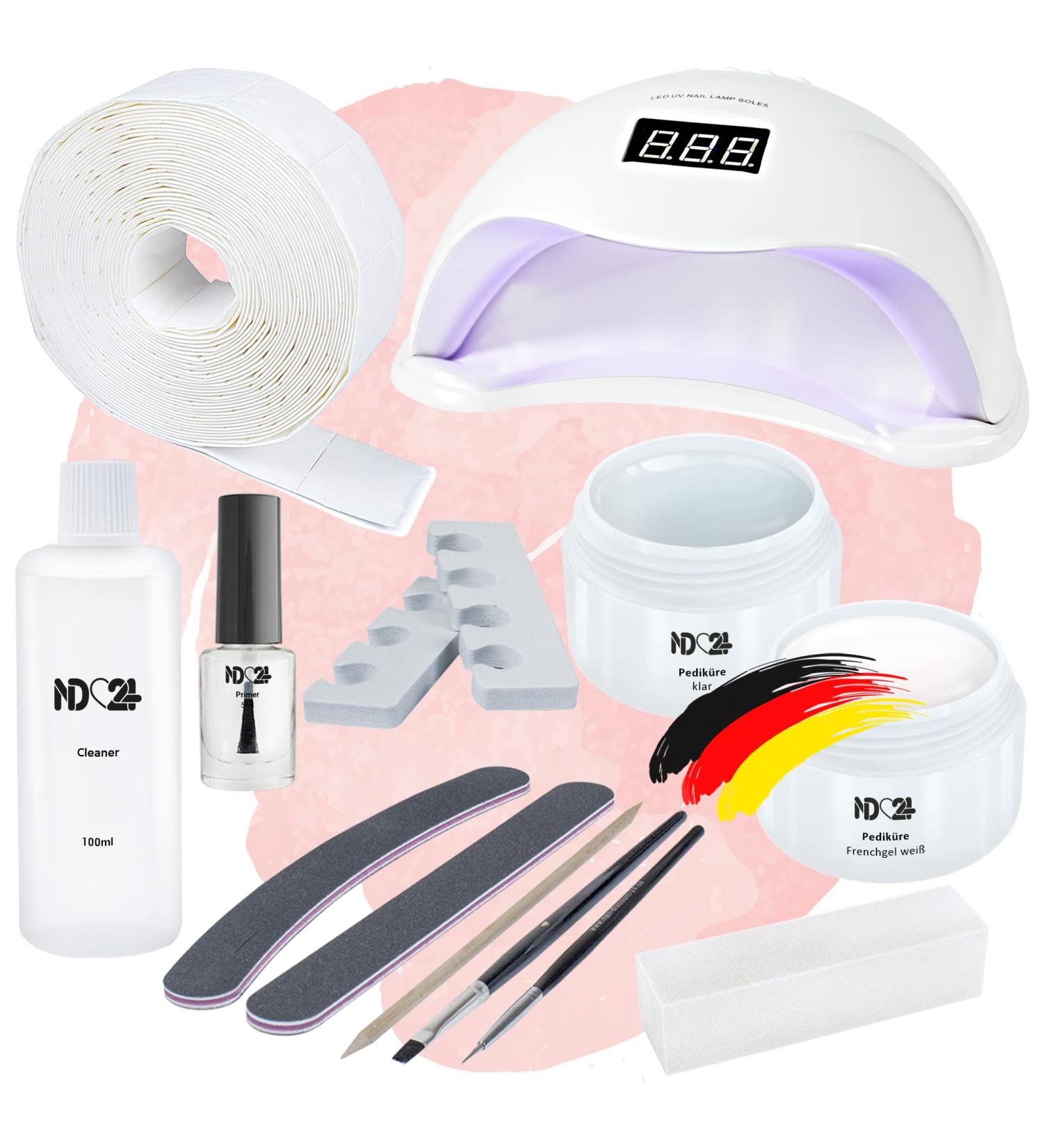 ND24 Naildesign Geln gel Starter Set - Complete Pedicure Kit for Toenails with LED Lamp French Gel & Accessories - Made in Germany - Buy Online on SooperMarket.com