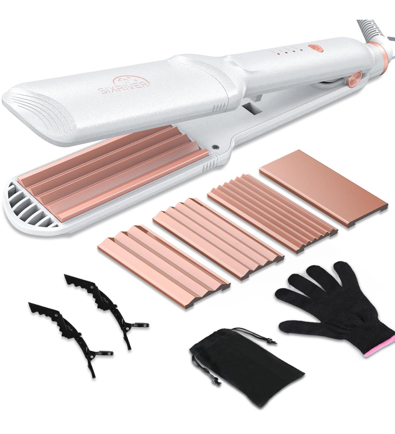 4 in 1 Hair Crimper Straightener & Curling Iron - Ceramic Plates Fast Heating Tool (White) | International Shipping - Buy Online on SooperMarket.com