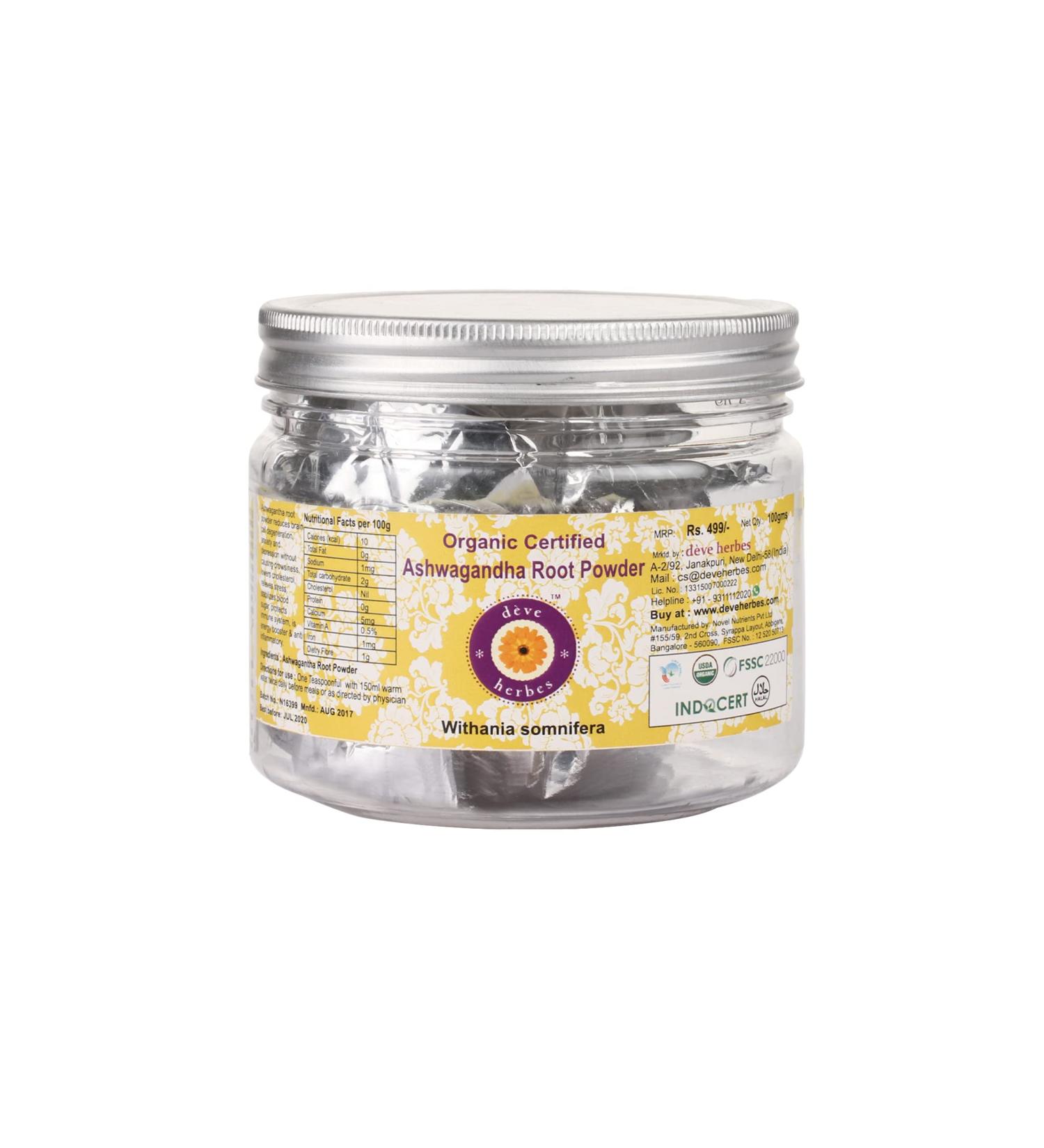 Deve Herbes Pure Ashwgandha Powder (Withania somnifera) for Skin - 100gm (3.5 oz) - Buy Online on SooperMarket.com
