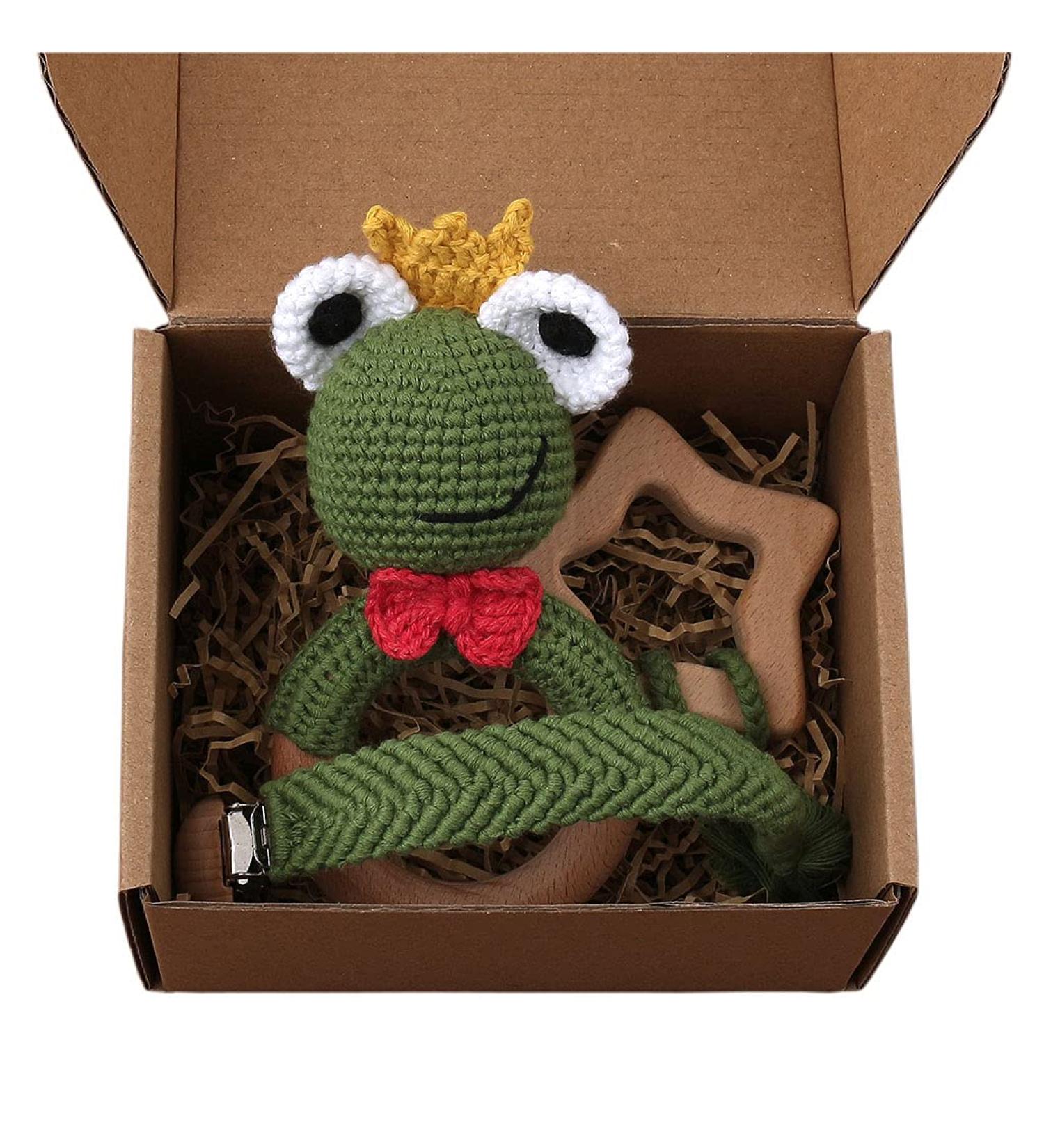 TIAN-K 3-Piece Baby Pacifier Clip Set | Frog Rattle Beech Teether & Wooden Toy | Safe International Shipping - Buy Online on SooperMarket.com