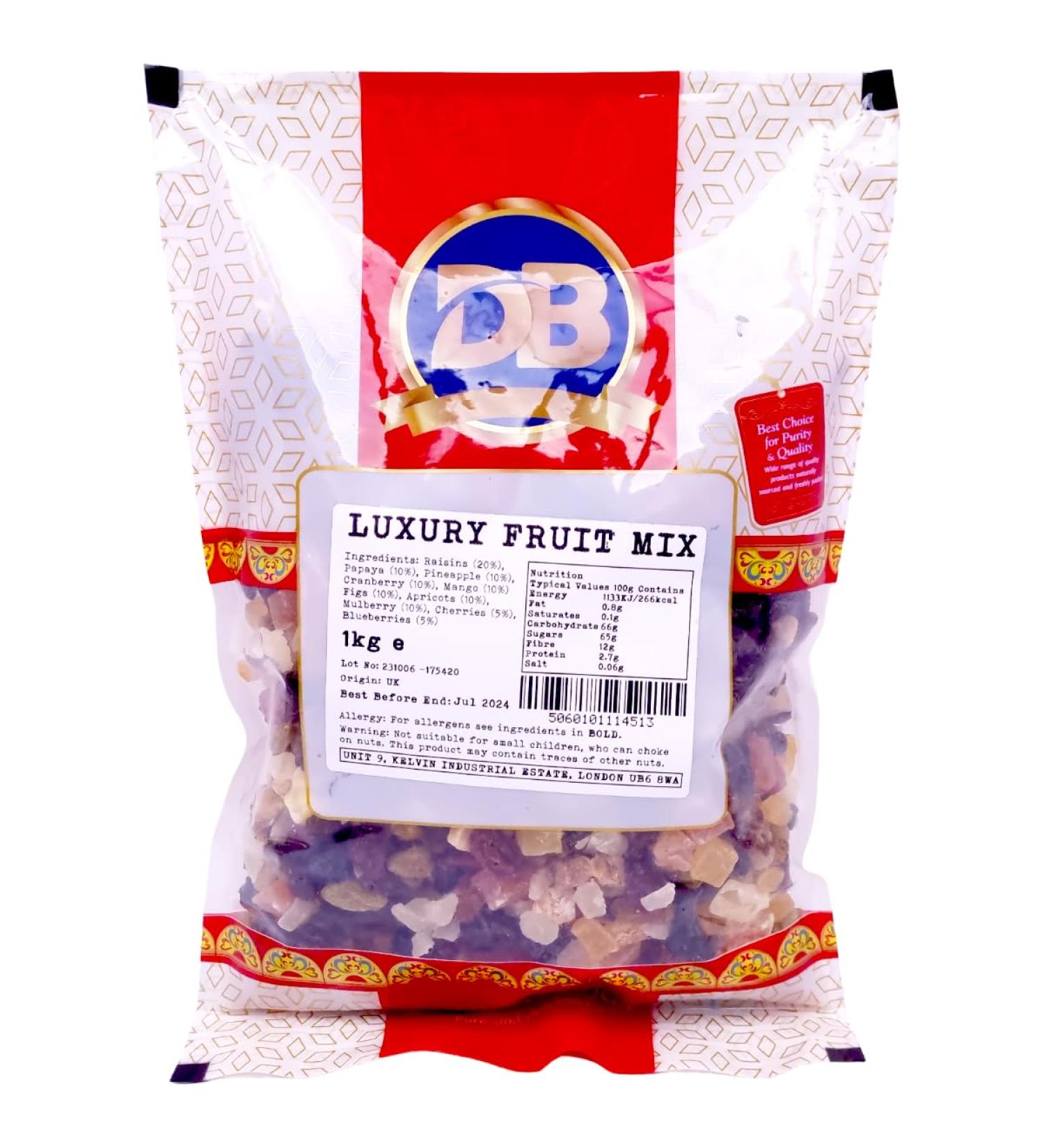 LUXURY DRIED FRUIT MIX - 1KG Bag | Dry Diced Fruit Mix | Jelly Fruits Mango Cranberry Pineapple Papaya Raisins Mulberry Figs Apricots Blueberries Cherries | Vegan Diet Friendly Snack