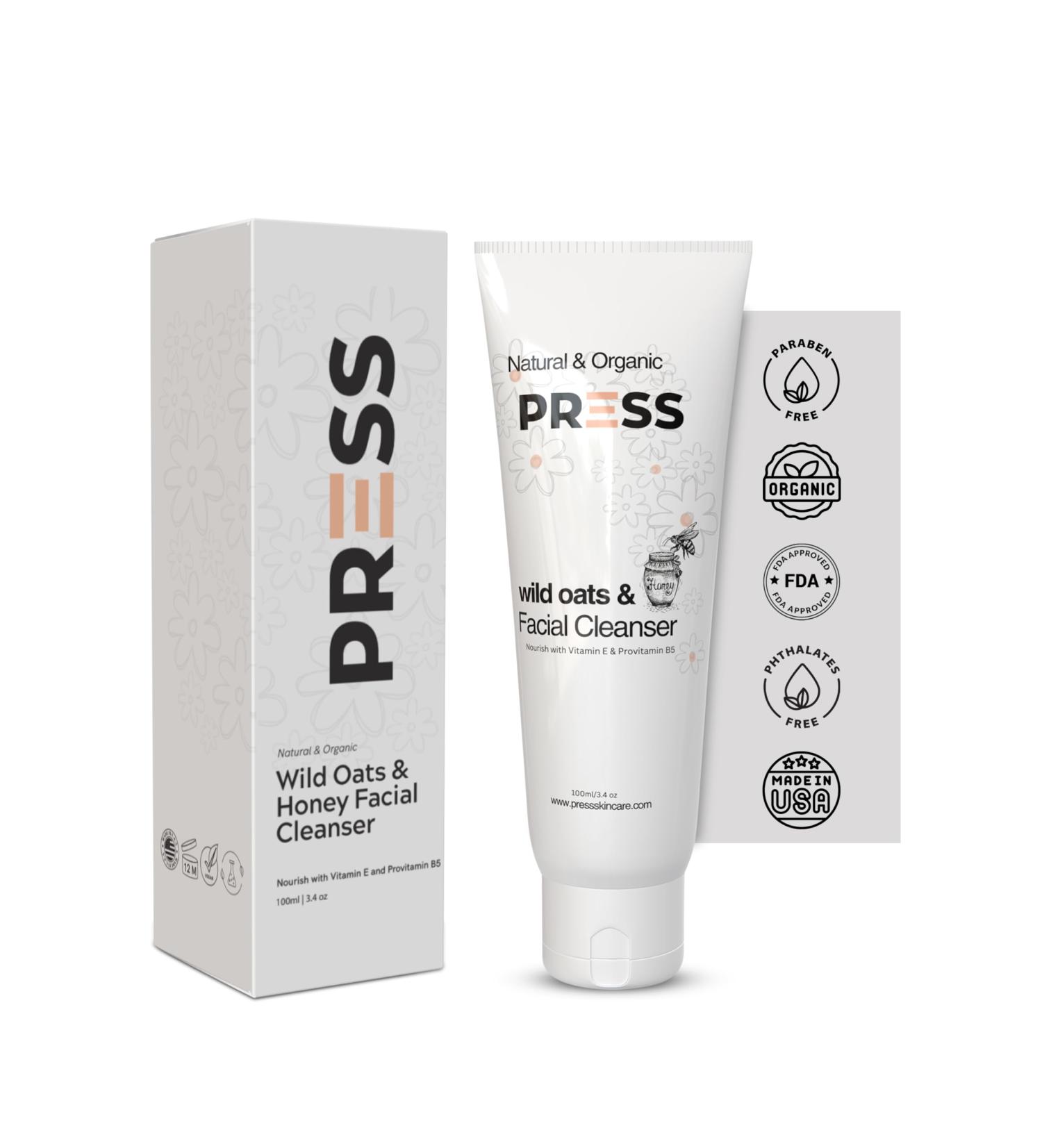 PRESS Wild Oats & Honey Facial Cleanser - Gentle 3.4 oz Natural Cleanser for All Skin Types - International Shipping Available - Buy Online on SooperMarket.com