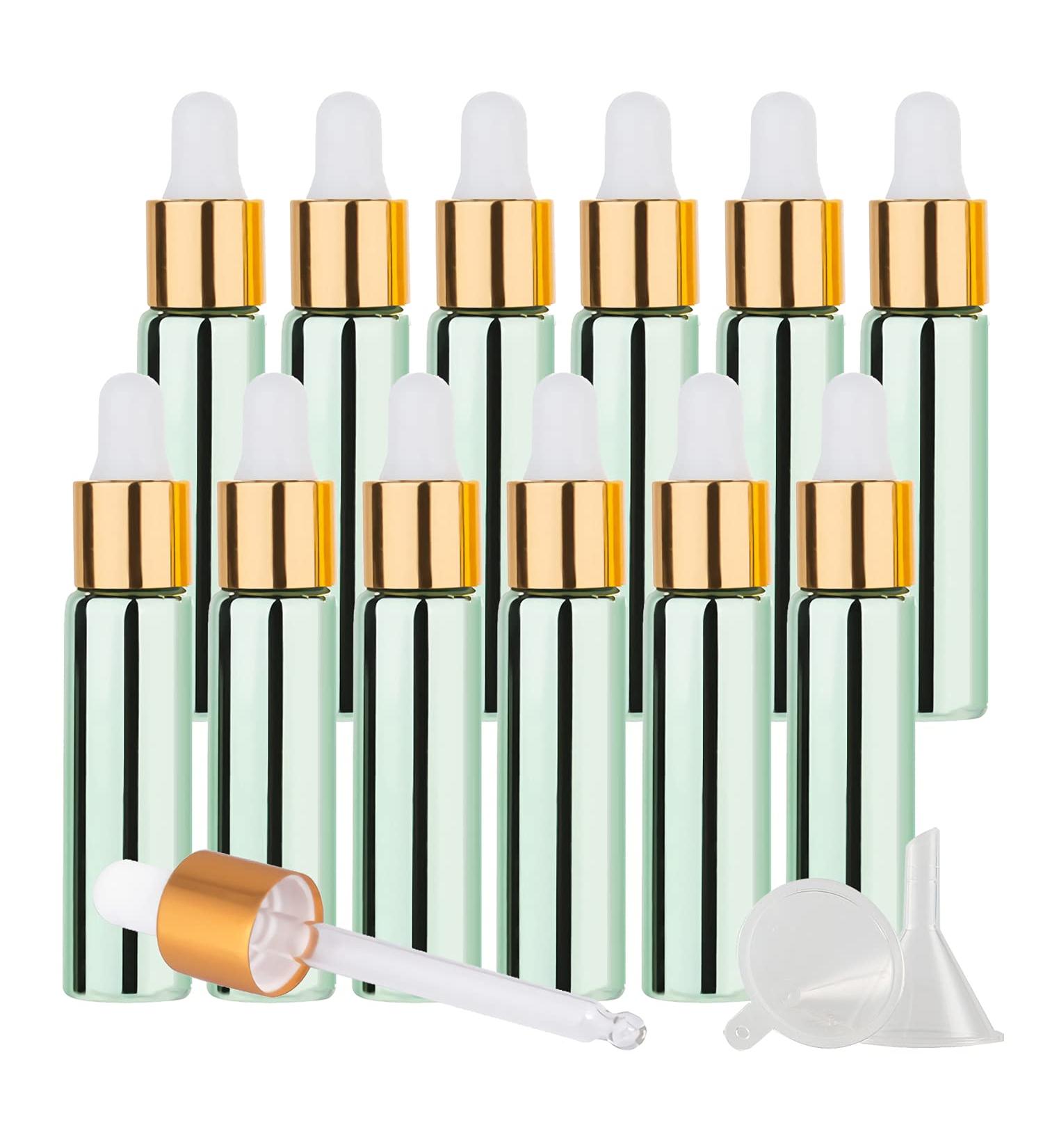 Buy Tianzd 12-Pack 10ml Chrome Green Glass Drip Bottles with Pipettes for Essential Oils & Perfumes - Gold Screw Cap - Buy Online on SooperMarket.com