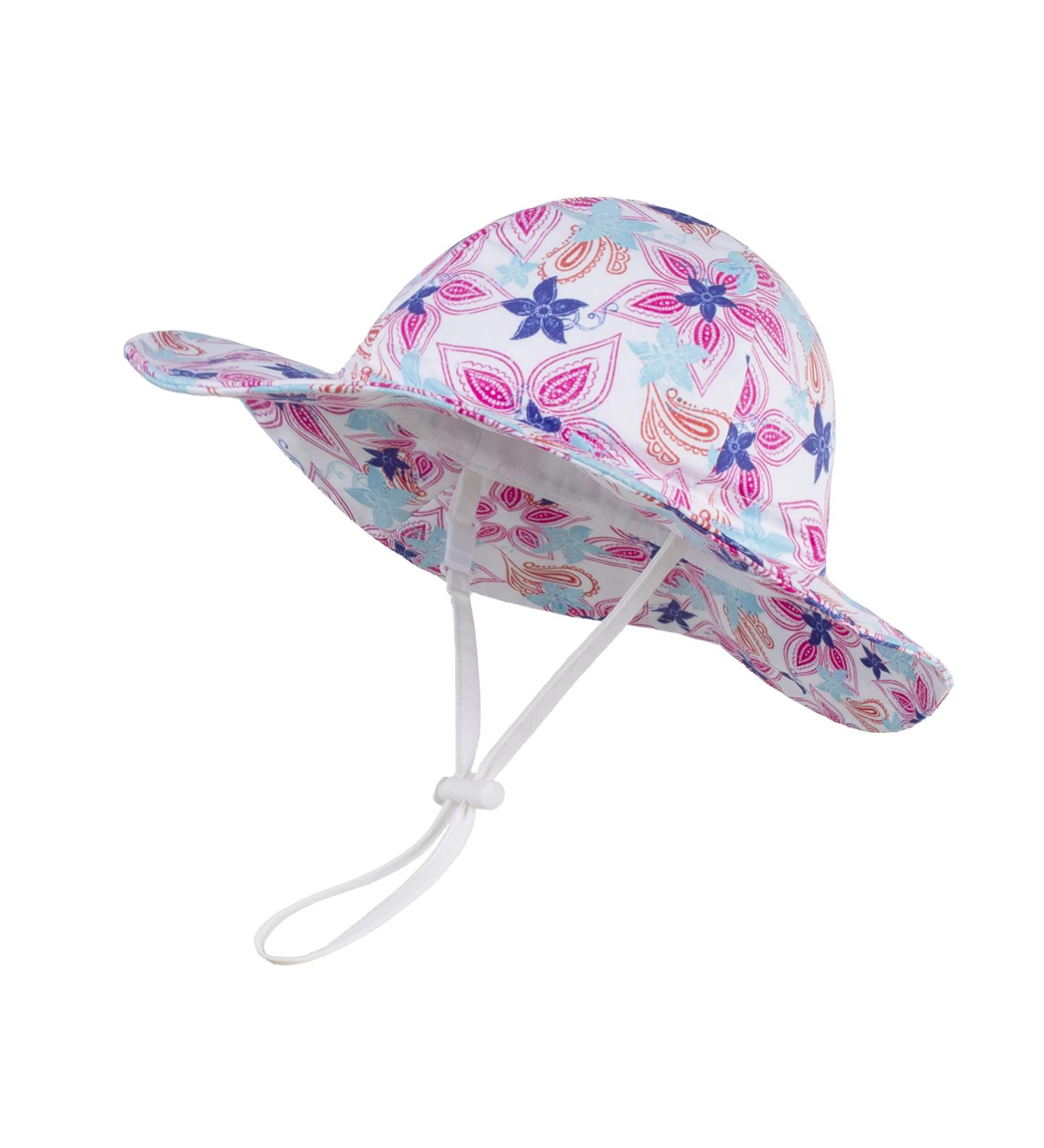 LANGZHEN Baby Girls Beach Sun Hat with Chin Strap | Adjustable Toddler Kids Wide Brim Summer Play Hat | Maple Leaves Design | 1-2 Years - Buy Online on SooperMarket.com