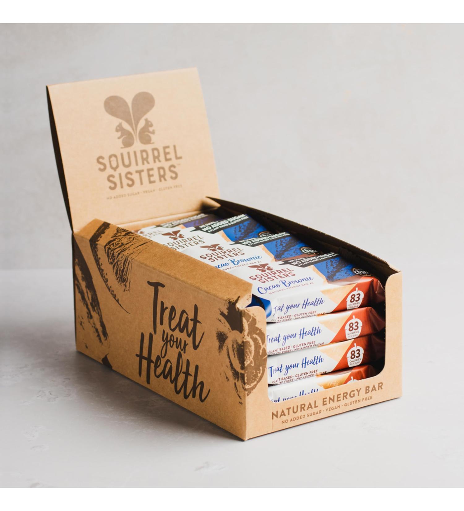 Squirrel Sisters Cacao Brownie Snack Bar No Added Sugar Vegan Gluten-Free Nutrition Bars Plant-based Snacks for Adults and Kids Box of 16 x 40 grams Cacoa Brownie - Buy Online on SooperMarket.com