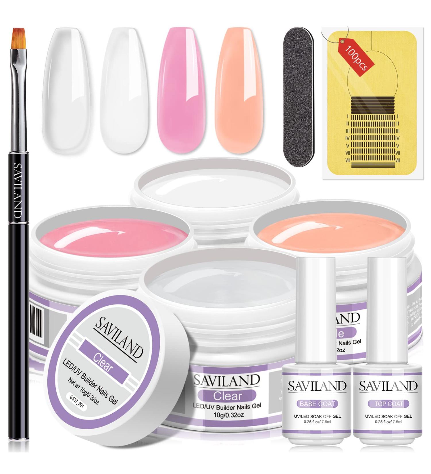 Saviland Builder Nail Gel Kit - 4 Colors Hard Gel for Nail Strengthening & Extensions | 100PCS Forms & Brush - Perfect for Beginners & Pros - Buy Online on SooperMarket.com
