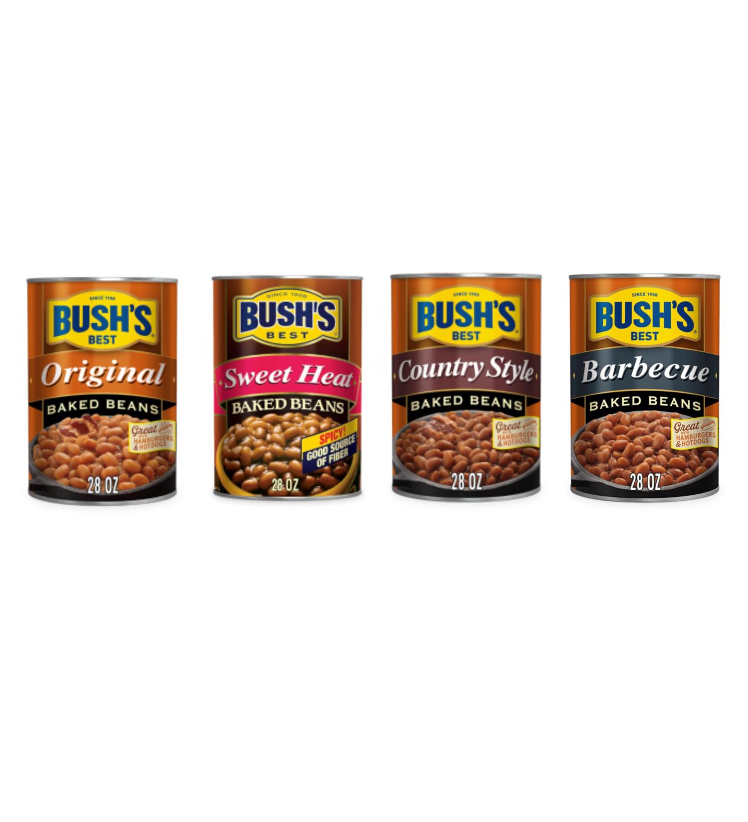 Bush's Best Baked Beans Variety Pach 4x 28oz (794g) cans | 1x Original | 1x SweetHeat | 1x BBQ | 1x Country Style - American - Buy Online on SooperMarket.com