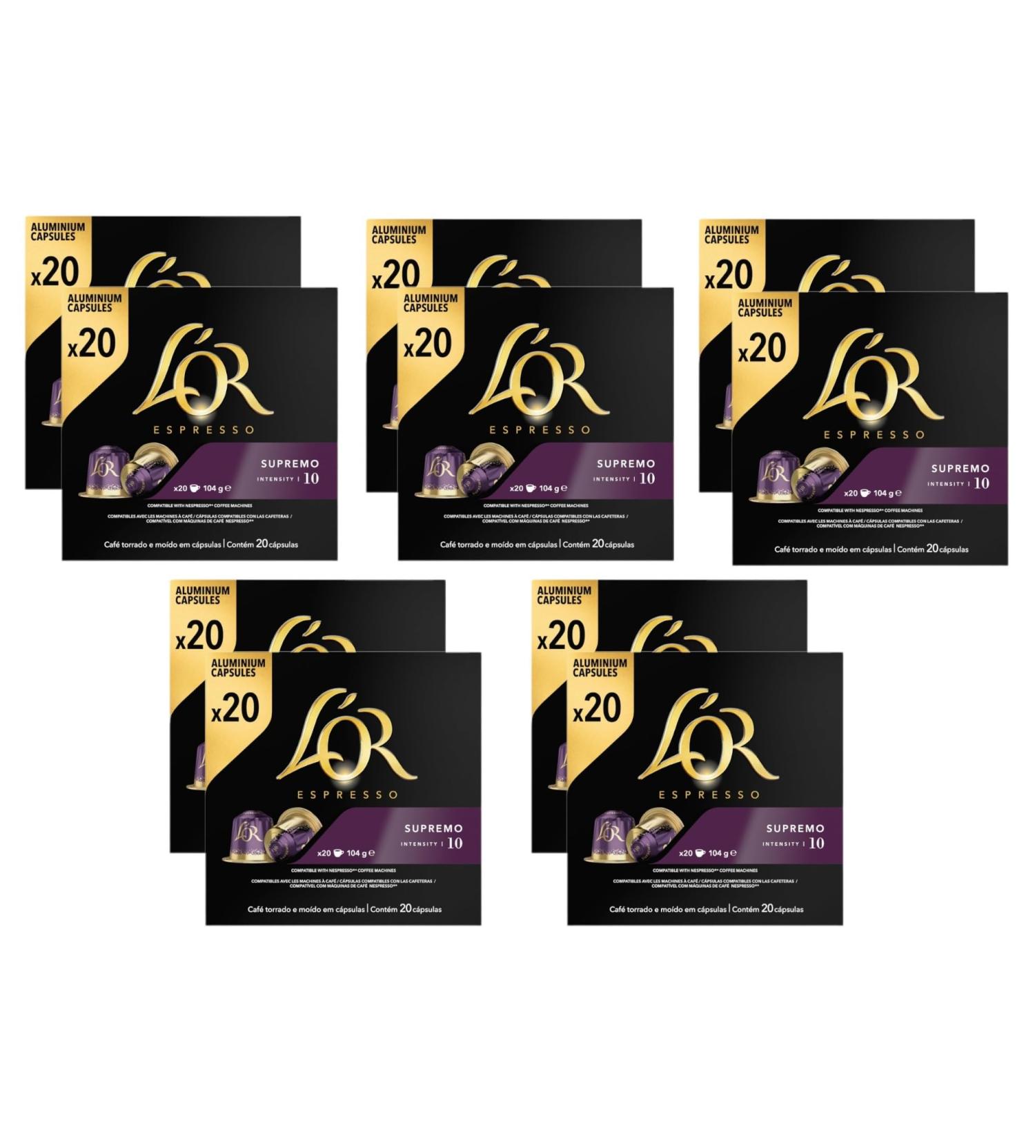 L'OR Espresso Supremo Coffee Pods Nespresso Compatible Aluminium Capsules Intensity 10 (Pack of 10 Total 200 Pods) - Buy Online on SooperMarket.com