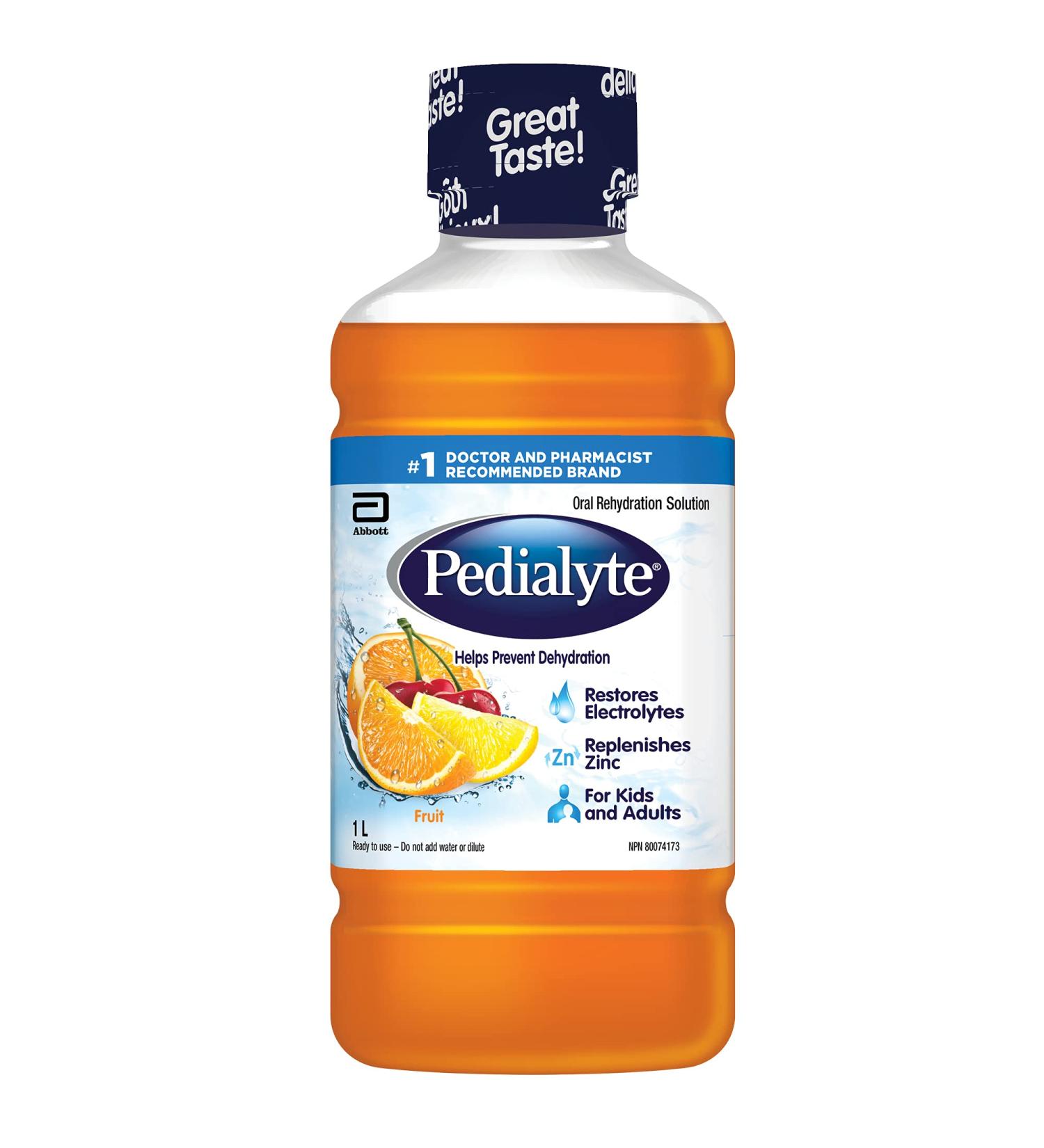 Pedialyte Electrolyte Drink Oral Rehydration Solution Fruit 1-L Bottle Drink Flavored Orange Fruit 1 l (Pack of 1) - Buy Online on SooperMarket.com