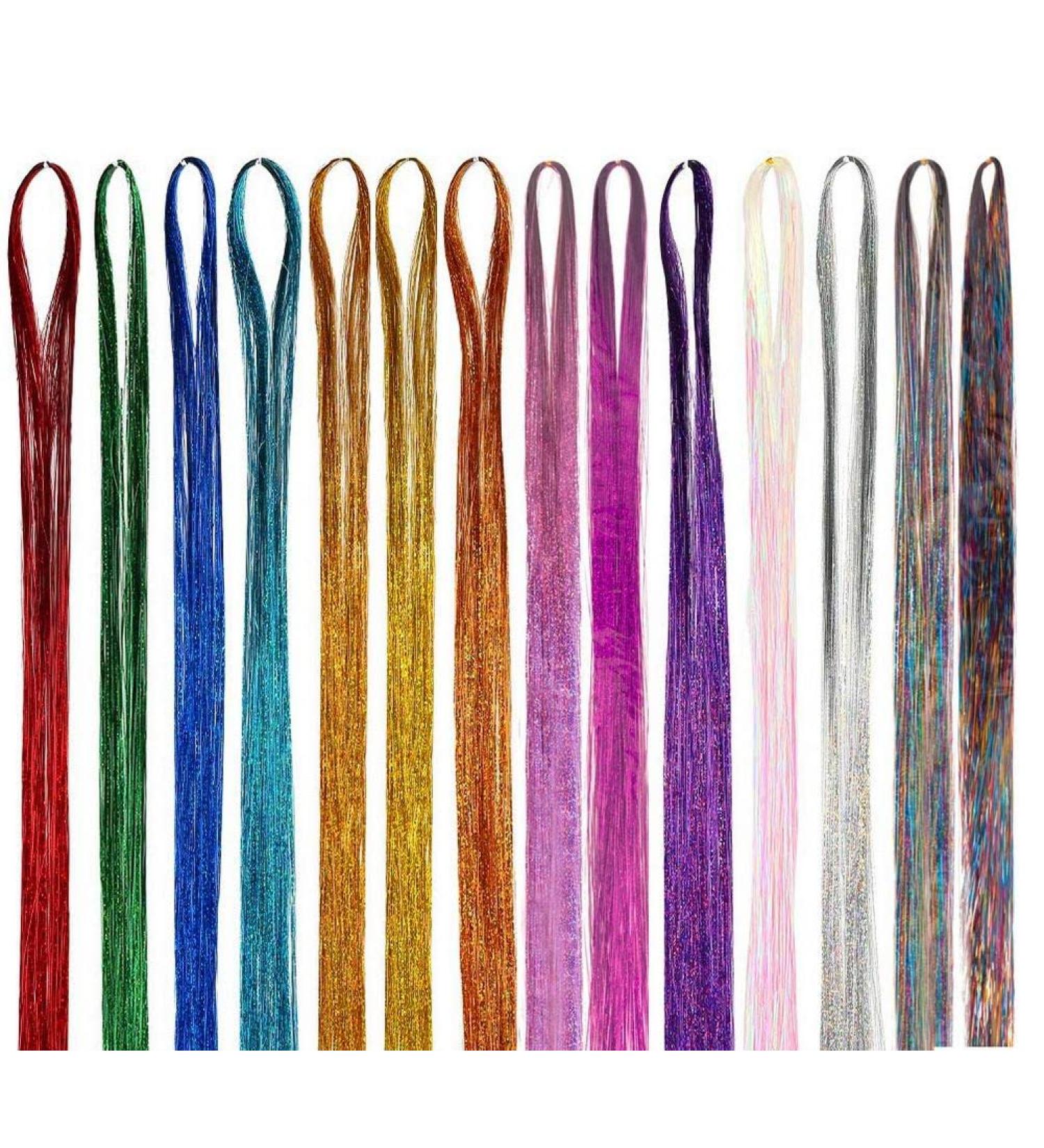4200 Strands Hair Tinsel Extensions - 14 Vibrant Colors - Long Straight Synthetic Hair Extensions for Women, Girls - Ideal for Party, Cosplay - 36.6 Inches - Buy Online on SooperMarket.com