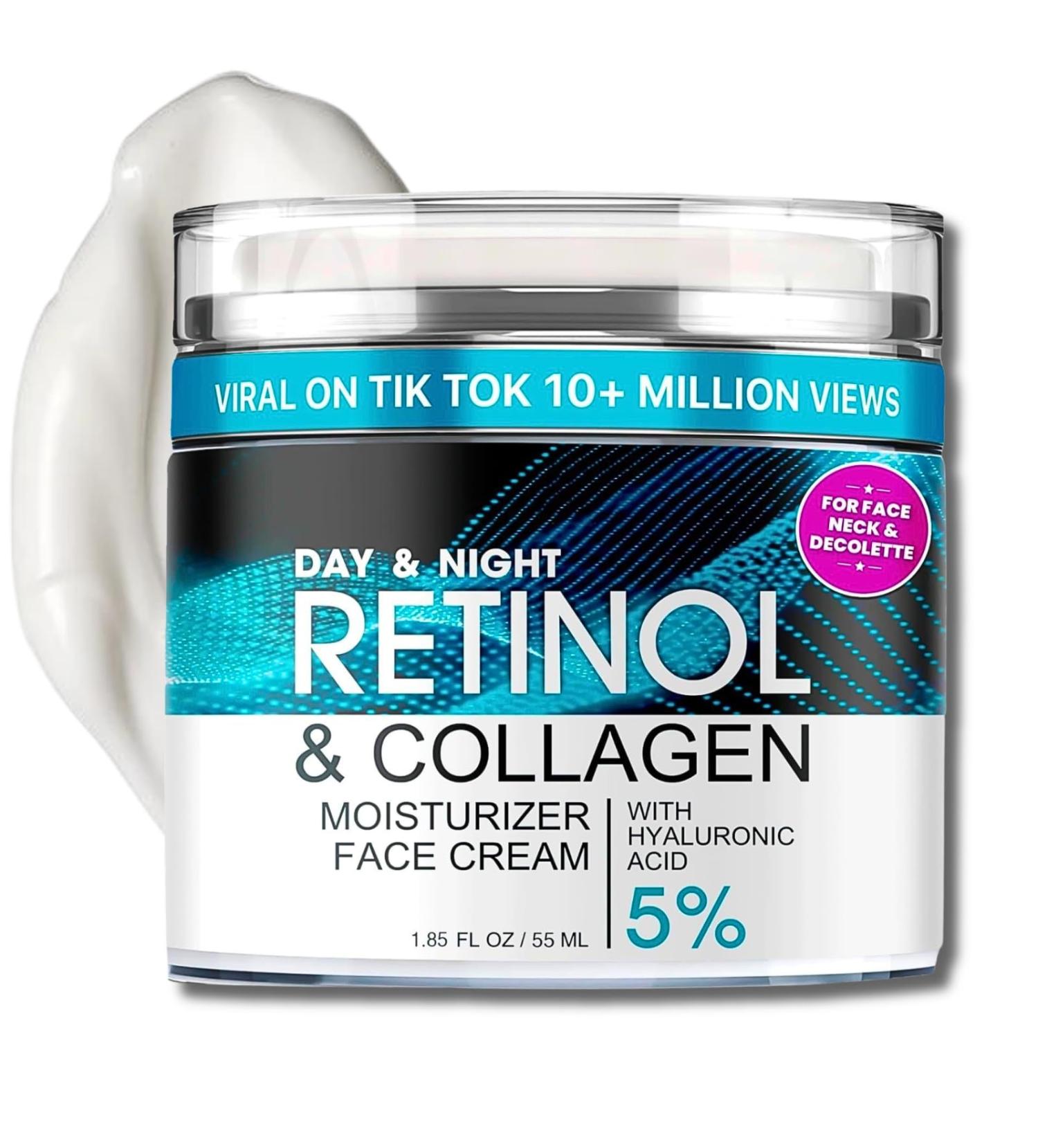 Retinol Cream for Face Advanced Retinol Collagen Cream for Face with 5% Hyaluronic Acid Anti-Aging Retinol Cream Anti-Wrinkle Reduce Fine Lines Lifting and Firming Cream 24-Hour Face Care 55ml - Buy Online on SooperMarket.com