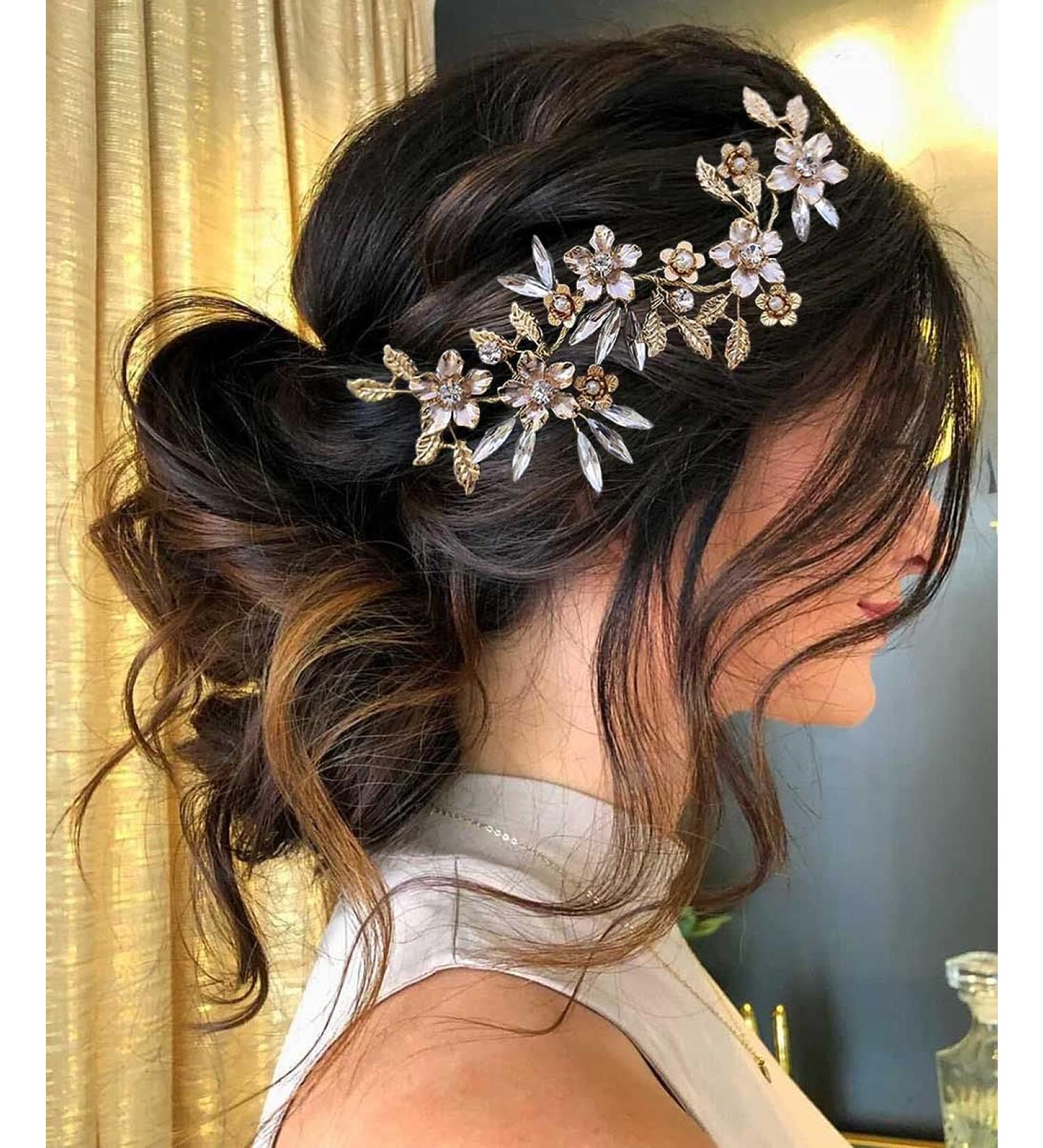 Edary Bride Wedding Hair Vines Gold Flower Bridal Headband Crystal Headpieces Leaf Bridesmaid Hair Accessories for Women and Girls - Buy Online on SooperMarket.com