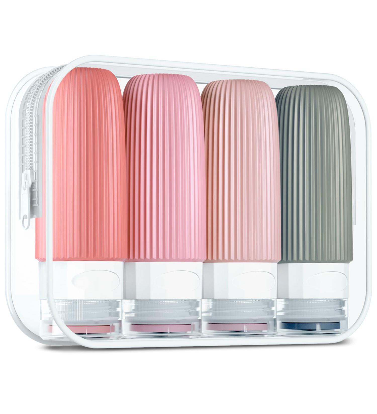 Gemice 60ml Silicone Travel Bottles Set - Leak-Proof BPA-Free Containers for Hand Luggage & Cosmetics (4 Pieces Pink) - Buy Online on SooperMarket.com