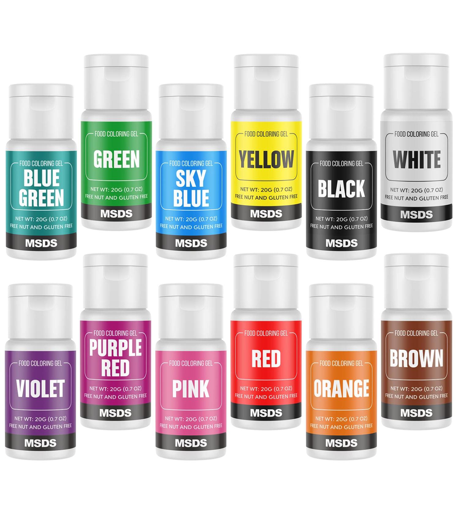 Cherrysea 12 Color Gel Food Coloring Set - Vibrant Tasteless Edible Dye for Cake Decorating & Baking - 0.7 Ounce Bottles (Pack of 12) - Buy Online on SooperMarket.com