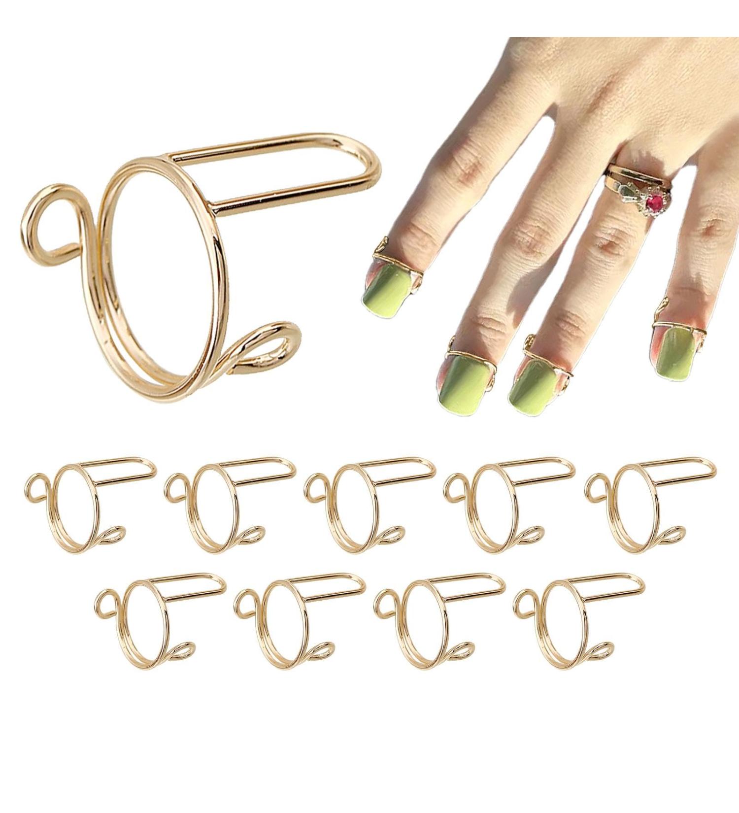 10 Nail Rings Adjustable Detachable Fingernail Rings Reusable Metal Nail Ring Set For False Nail Removable Nail Art Decoration Women Nails Jewelry Fingertip Decorations For Wearing Manicure Nails Gold - Buy Online on SooperMarket.com
