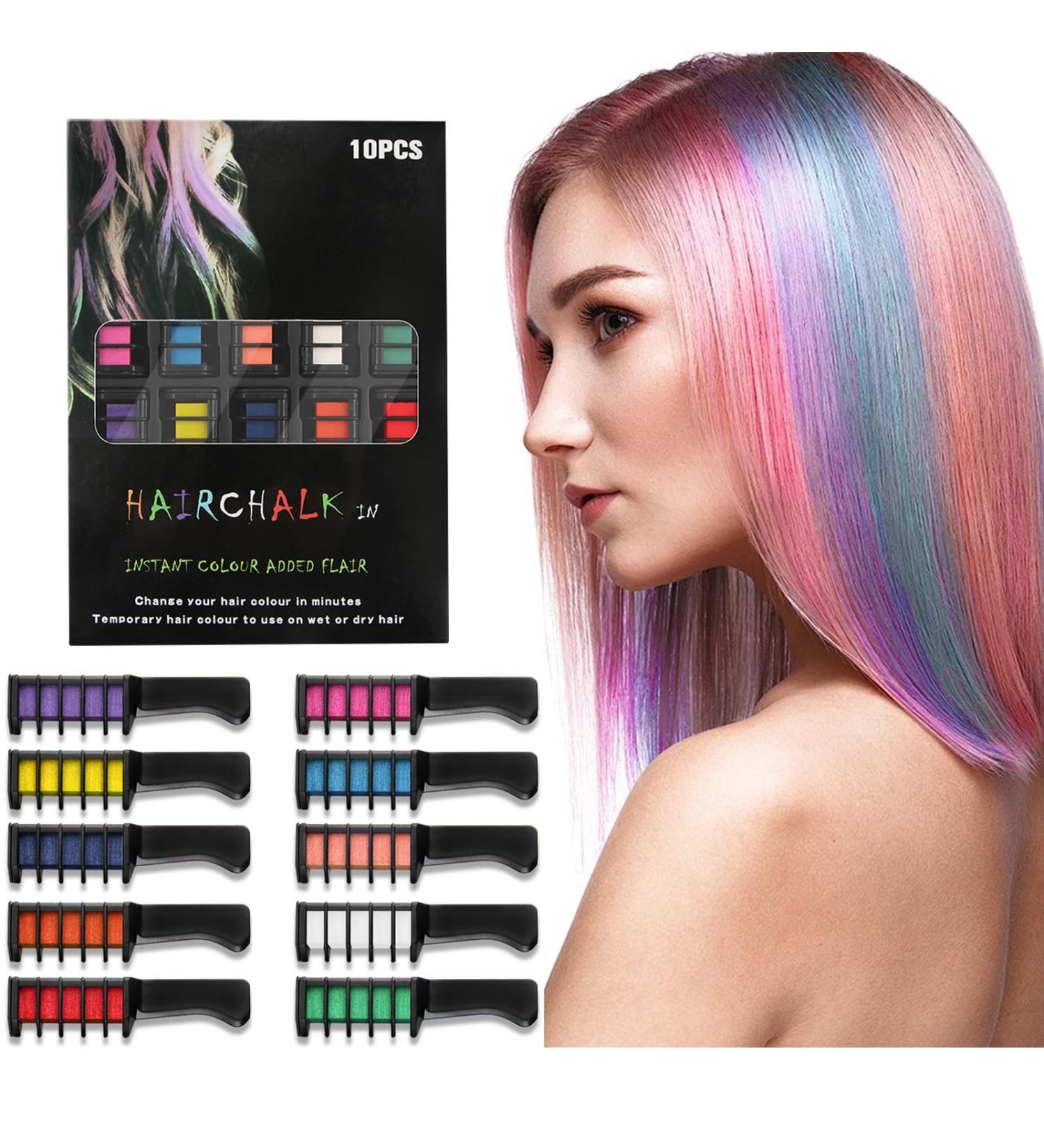Gireatick 10 Colors Hair Chalk Comb for Girls Kids Temporary Hair Color Dye for Girls Kids Gifts on Valentine's Day Cosplay for Age 8-12 Washes Out Easily Non-Toxic and Safe for All Ages Including - Buy Online on SooperMarket.com