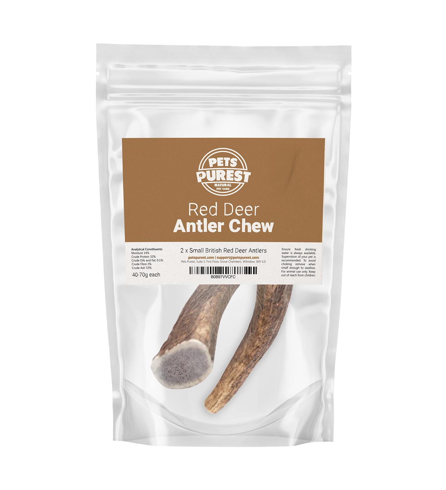 Pets Purest 100% Natural Red Deer Antlers for Dogs - 2 Small Stag Horn Bones - Premium Treat & Plaque Removal Chews - Buy Online on SooperMarket.com