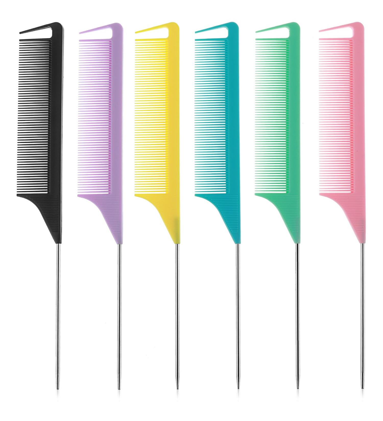 6Pcs Metal Rat Tail Combs Fine Tooth Rattail Comb Parting Combs with Stainless Steel Pintail for Braiding Hair Sectioning Teasing Styling(8.66 Inch) - Buy Online on SooperMarket.com