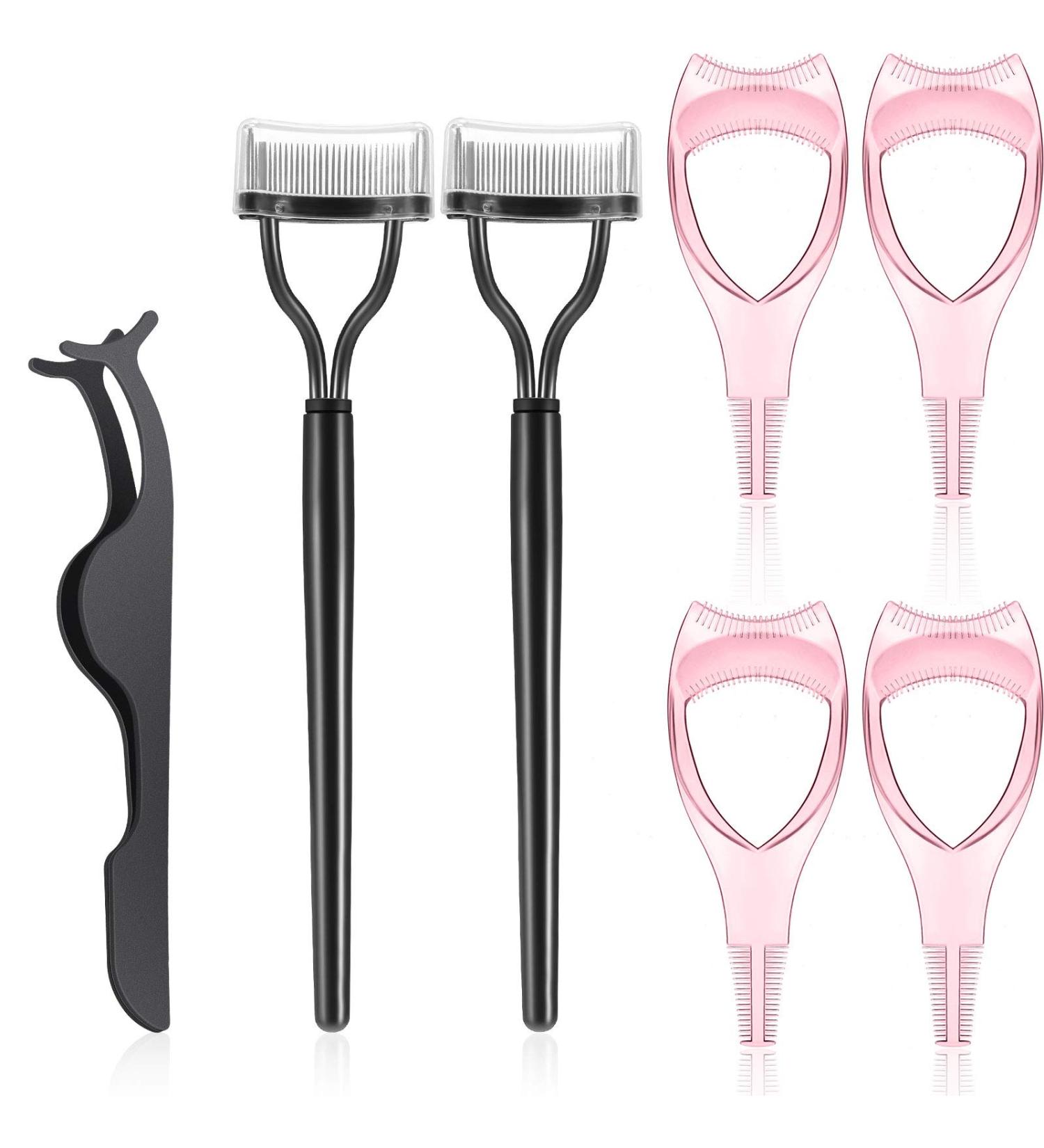 7-Piece Eyelash Mascara Tool Set for Women - Applicator, Lash Guard, Comb Separator, Curler, Tweezers - Black Pink - Buy Online on SooperMarket.com