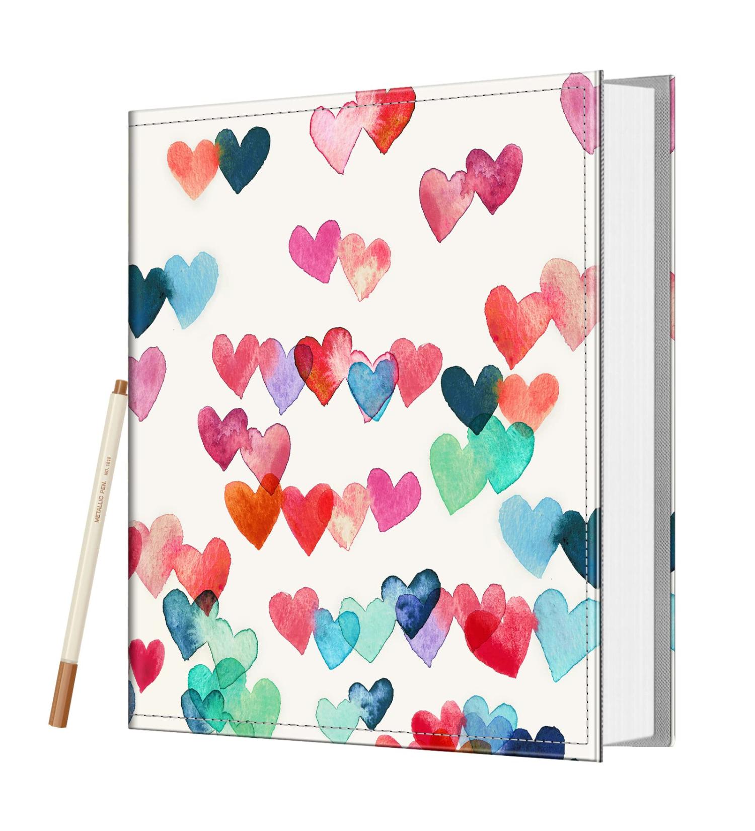 Fintie Self-Adhesive Photo Album | 60 Sticky Pages | Metallic Pen | DIY Scrapbook for 3x5, 4x6, 5x7, 6x8, 8x10 Pictures | Family, Wedding, Anniversary | Raining Hearts Design - Buy Online on SooperMarket.com