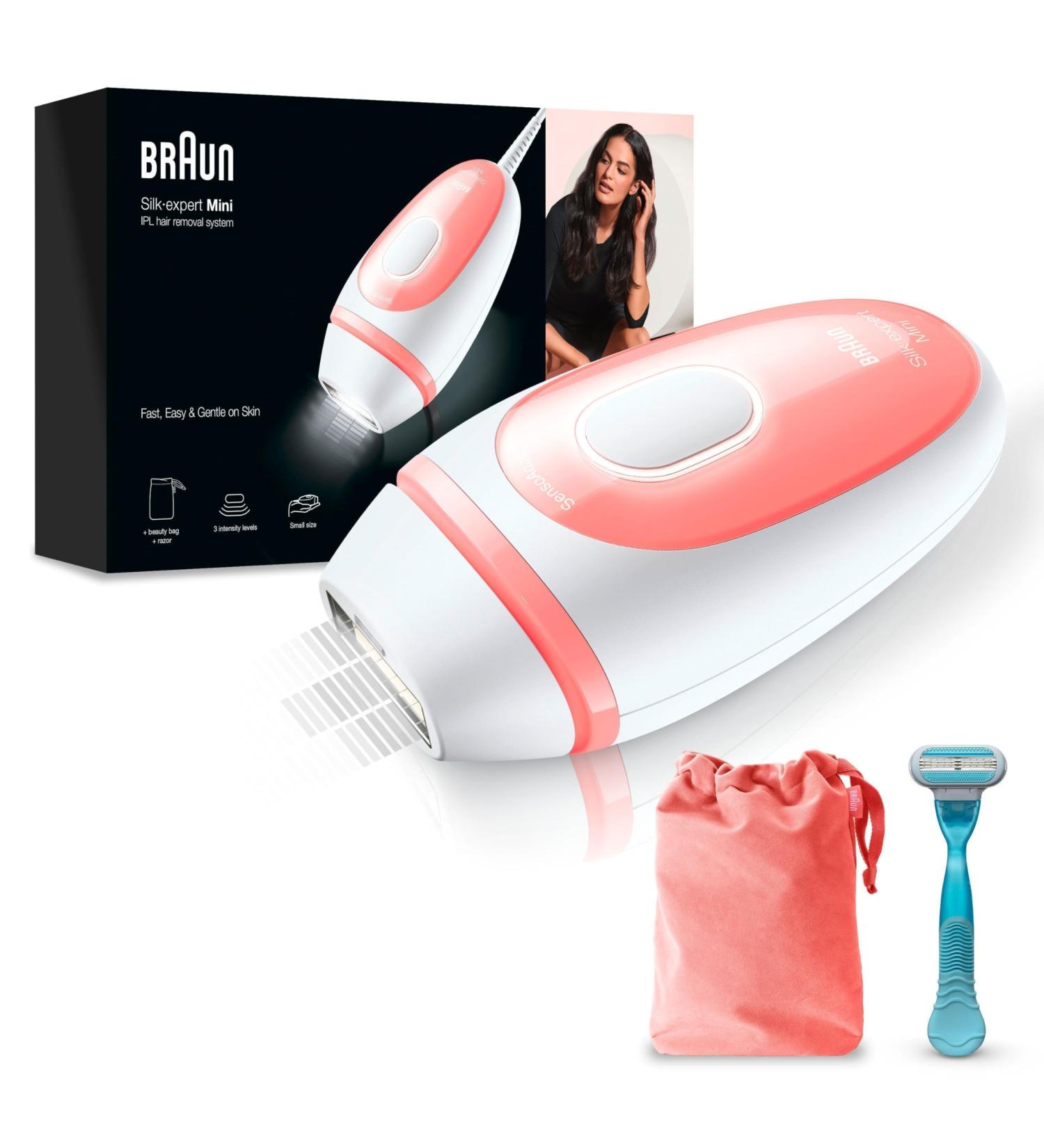 Braun IPL Silk Expert Pro Mini Hair Removal Device for Women - Visible Hair Removal Travel Etui Alternative to Laser Hair Removal PL1014 White/Pink - Buy Online on SooperMarket.com