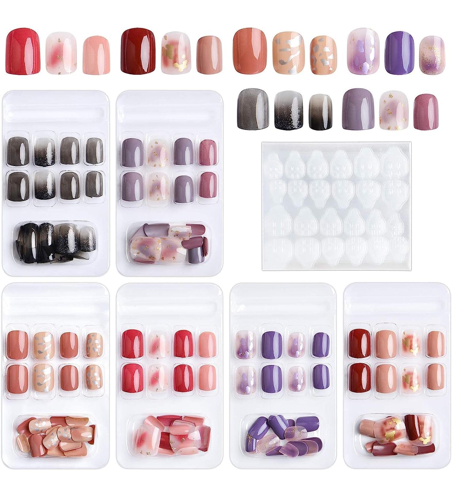 Kalolary 144PCs False Nails Set - Full Finger Acrylic Artificial Nails with Glue Stickers for Women & Girls | Nail Art DIY Decoration - Buy Online on SooperMarket.com