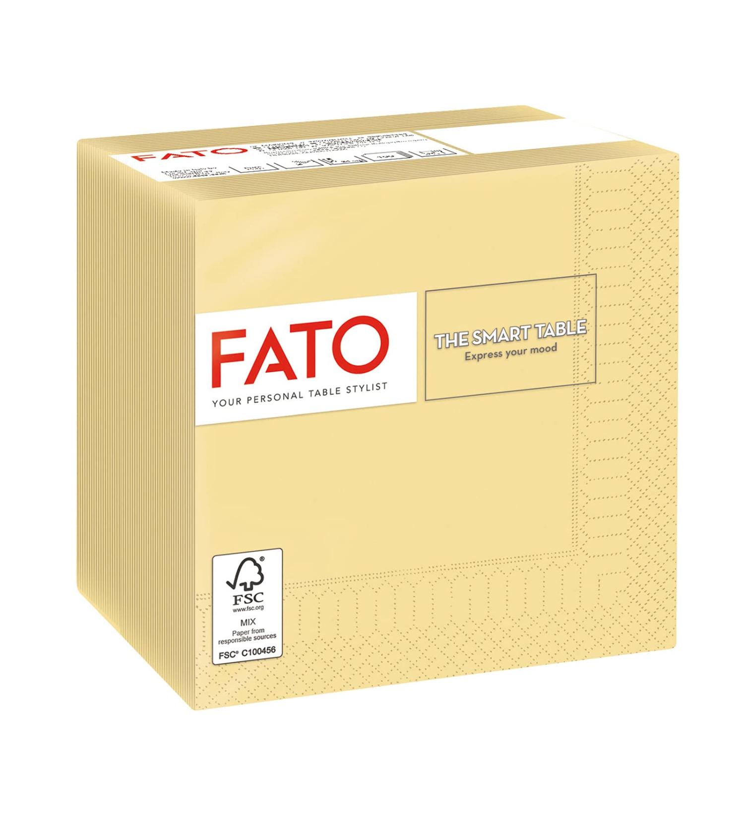 FATO Disposable Paper Napkins for Aperitifs & Cocktails - 100 Pack 24x24cm 4-Folded 2-Layer Champagne Color FSC Certified - Buy Online on SooperMarket.com