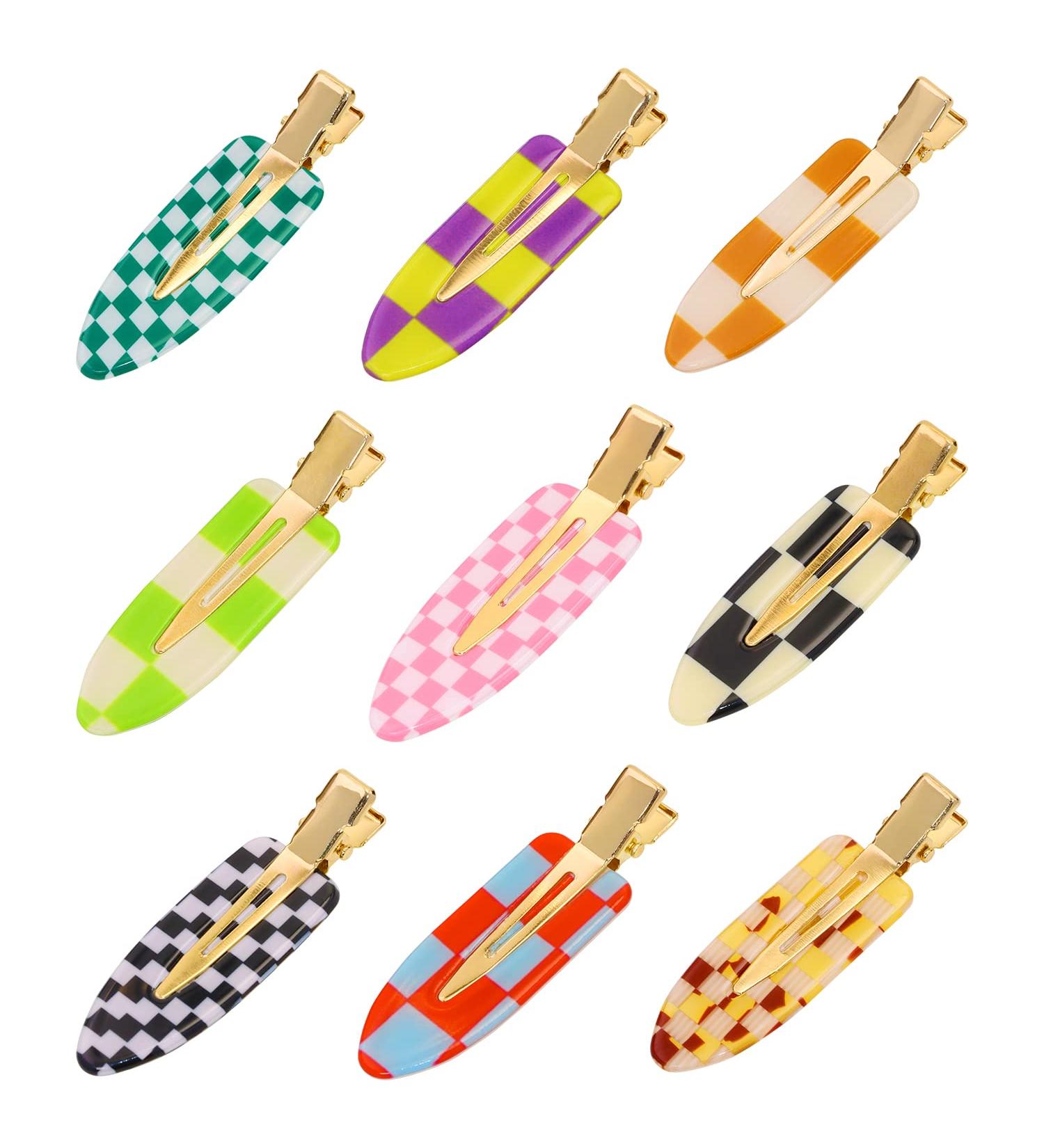 Mini Skater 9Pcs No Bend Hair Clips - Checkerboard Style for Seamless Hairpin, Curl Pin, and Makeup Application - Women's Hair Accessories - Buy Online on SooperMarket.com