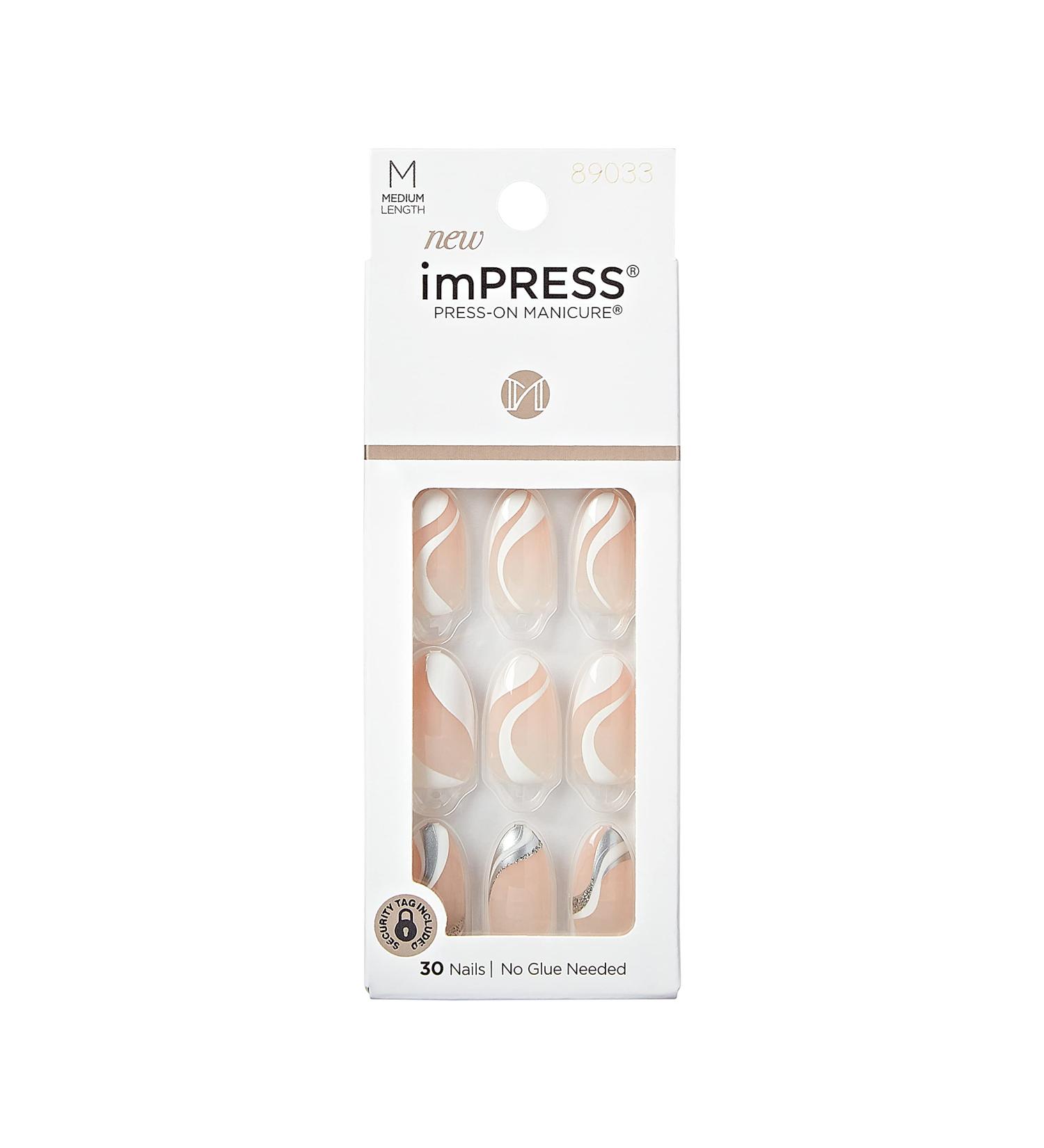 KISS imPRESS No Glue Mani Press On Nails - On My Mind White Almond Shape Medium Size Includes 30 Nails & Accessories - Shop Now Internationally - Buy Online on SooperMarket.com