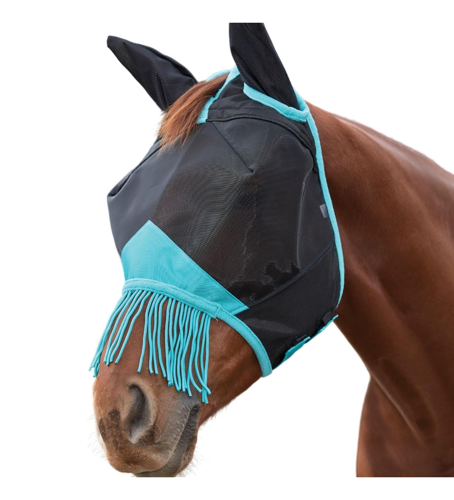 WeatherBeeta ComFiTec Deluxe Fine Mesh Mask with Ears & Tassels Black/Turquoise Cob Cob Black/Turquoise