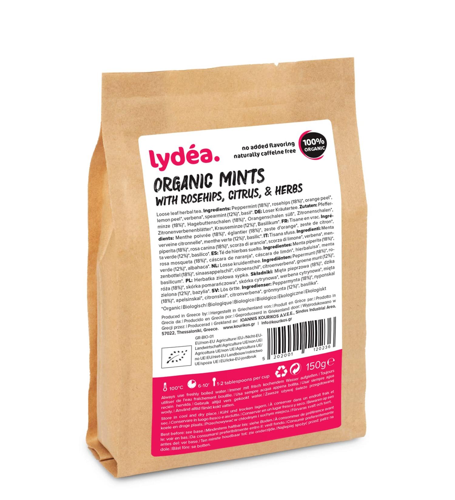 Lydea Organic Mints Rosehips Citrus & Herbs - Loose Leaf Herbal Tea for Relaxation and Stress Relief Naturally Caffeine-free 150g Sachet - Buy Online on SooperMarket.com