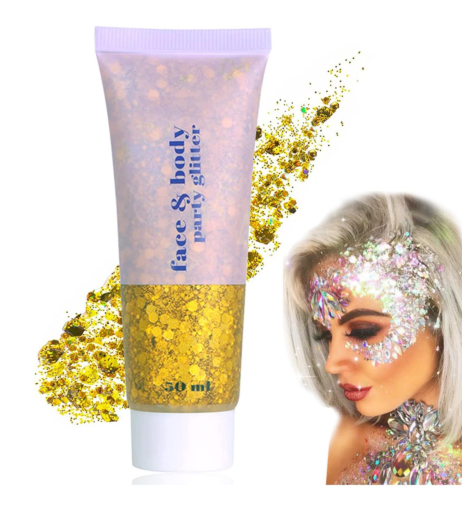 Body Glitter Gel 50ml Face Glitters Body Gel Sequins Shimmer Liquid Eyeshadow Mermaid Sequins Sparkling Chunky Body Lotion Glitter Liquid for Face Body Eye Hair Nail DIY Makeup Decoration-Gold#02 02#Gold - Buy Online on SooperMarket.com
