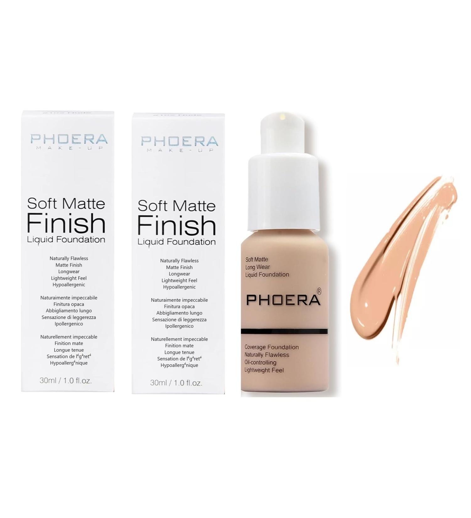 Phooera Fulll Coverage Liquid foundation Matte Finish Concealer Long wear 24hrs Oil Controlling Naturally Flawless Lightweigt Feel Buildable Fond de teint (2 X 103) - Buy Online on SooperMarket.com