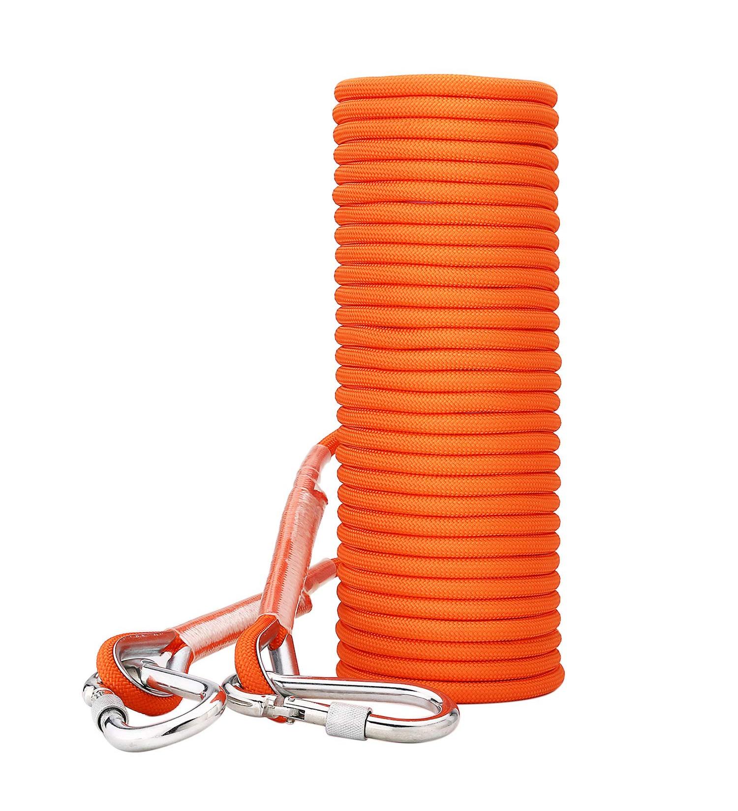 Enjohos 8mm Climbing Rope with Screw Carabiner | 15m Safety Rope for Hiking Mountaineering & Tree Climbing - 950kg Load Capacity (Orange) - Buy Online on SooperMarket.com