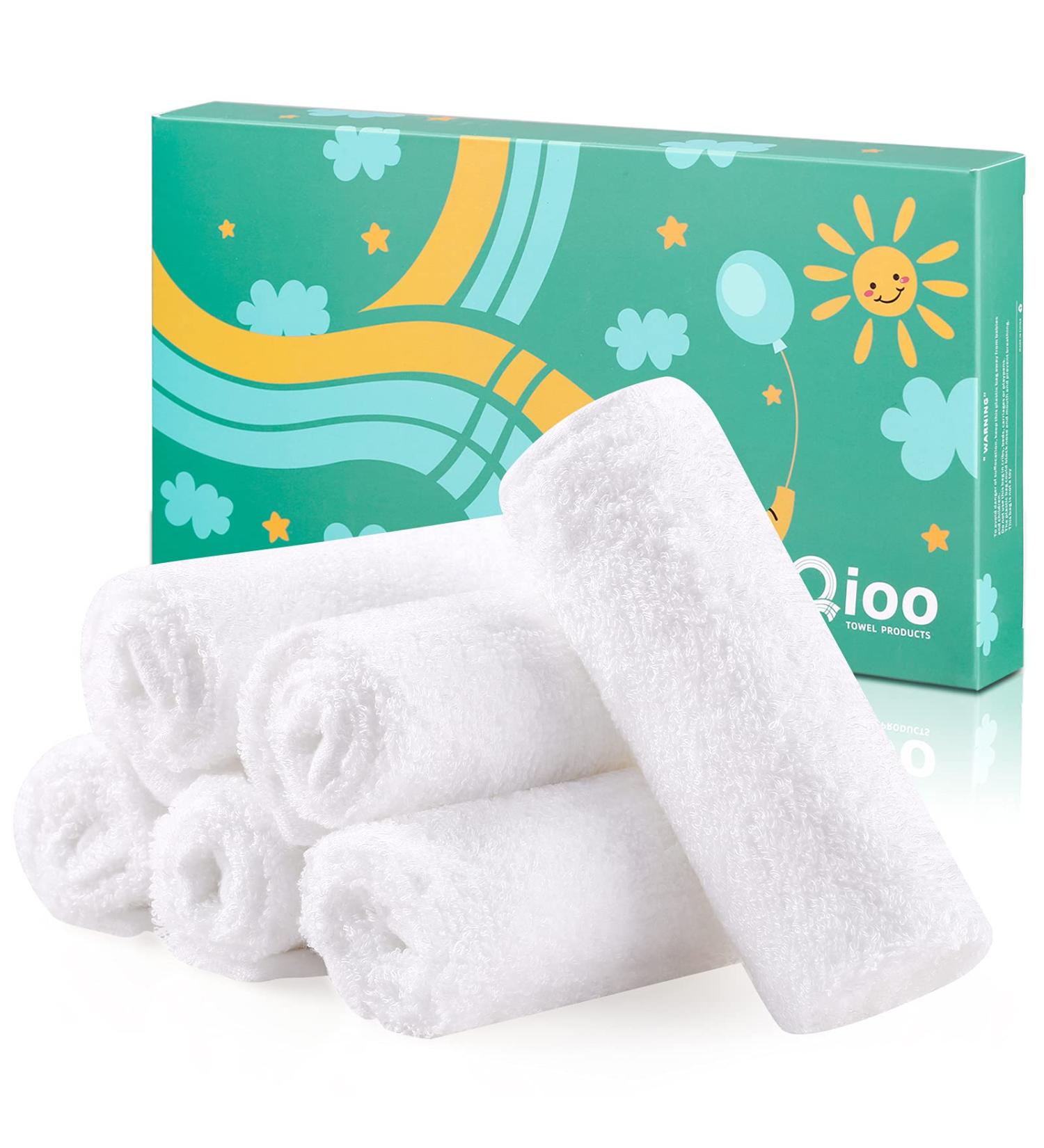 Qioo Baby Bamboo Washcloths 6 Pack - White | Soft & Gentle Baby Washcloths - Buy Online on SooperMarket.com