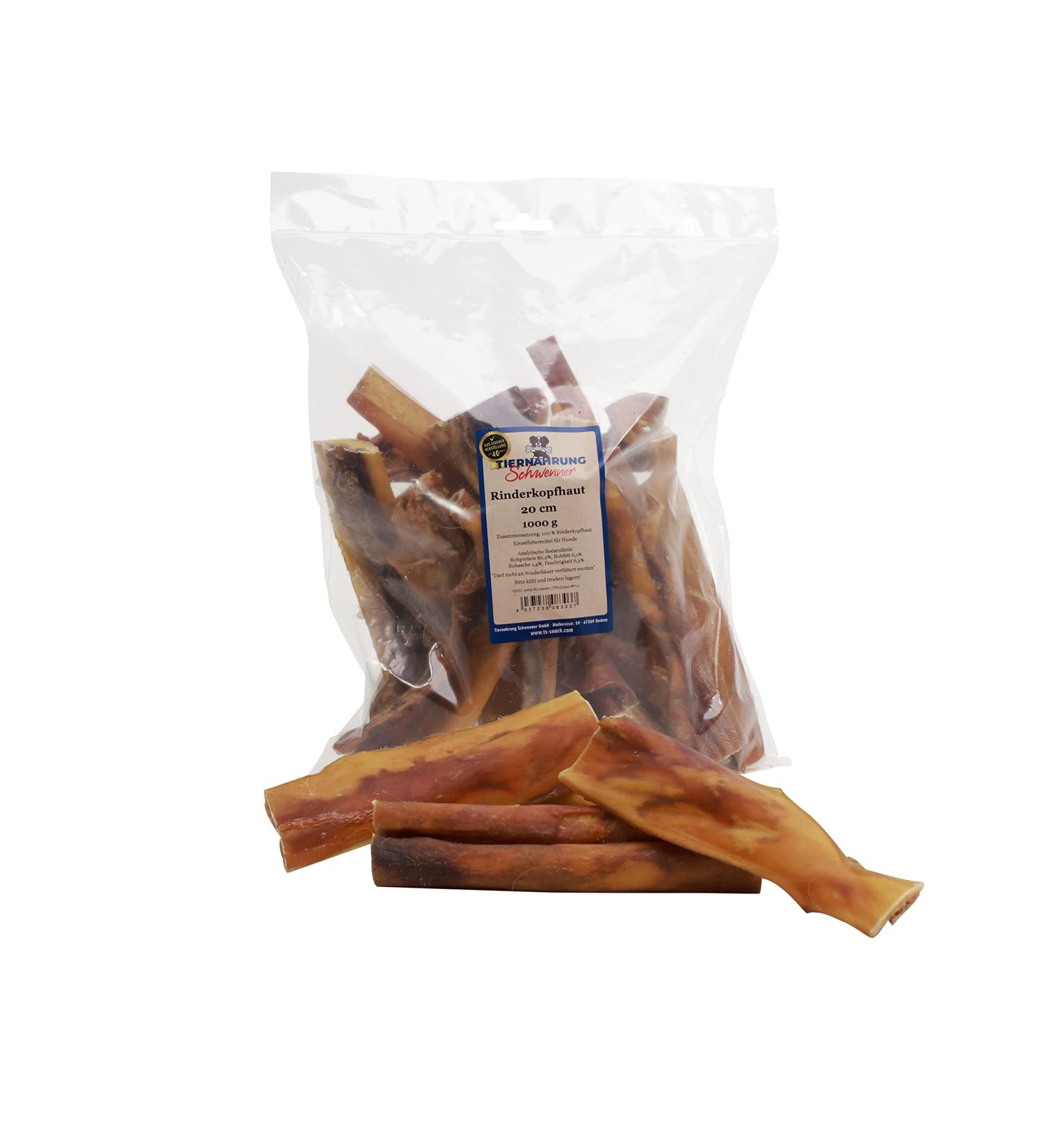 Schwenner Pet Food - Dried Beef Head Skin for Dogs | Dental Care Snacks - 1kg (20cm Pack) - Buy Online on SooperMarket.com