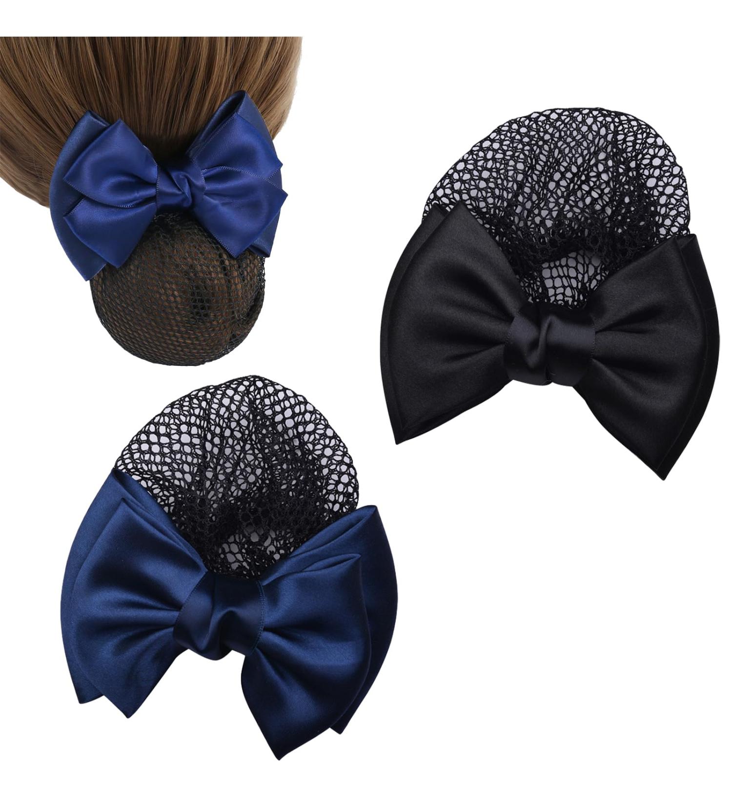 2 Pieces Hair Bowknot Bun Covers | Elastic Mesh Hair Caps for Nurses & Flight Attendants - Shop Internationally! - Buy Online on SooperMarket.com