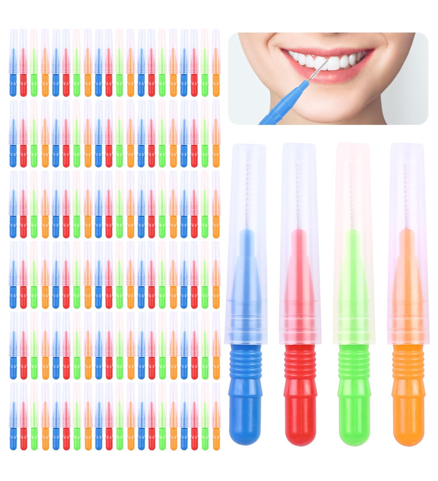 ACBOOR 100-Pack Interdental Brushes | Reusable Tooth Cleaning Tools in Red Blue Light Green & Orange | Best for Teeth Cleaning & Oral Hygiene - Buy Online on SooperMarket.com