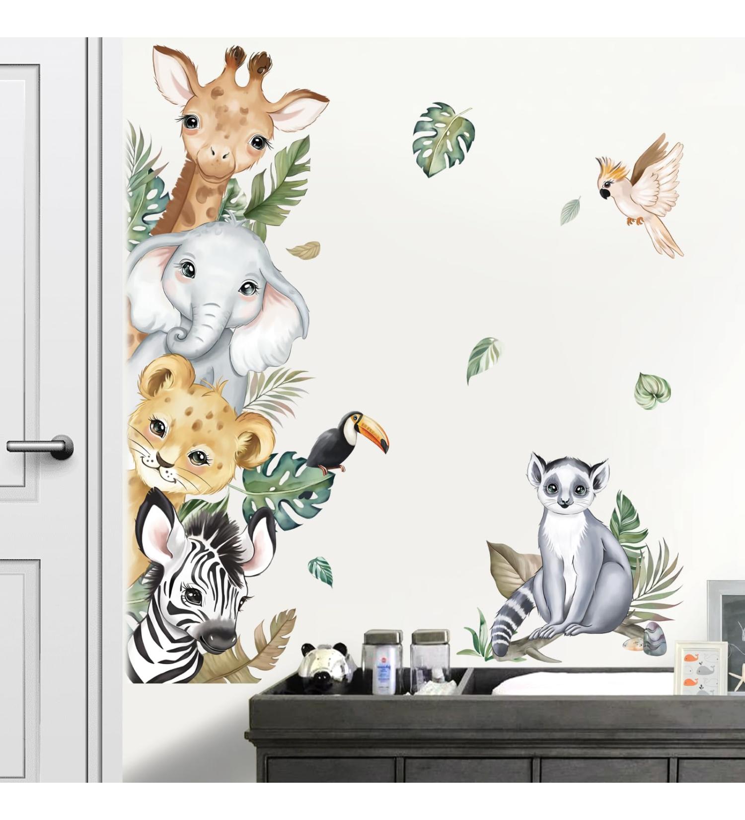 DecalMile Jungle Animals Door Wall Decals - Safari Elephant Giraffe Wall Stickers for Kids Room and Nursery Decor - Buy Online on SooperMarket.com
